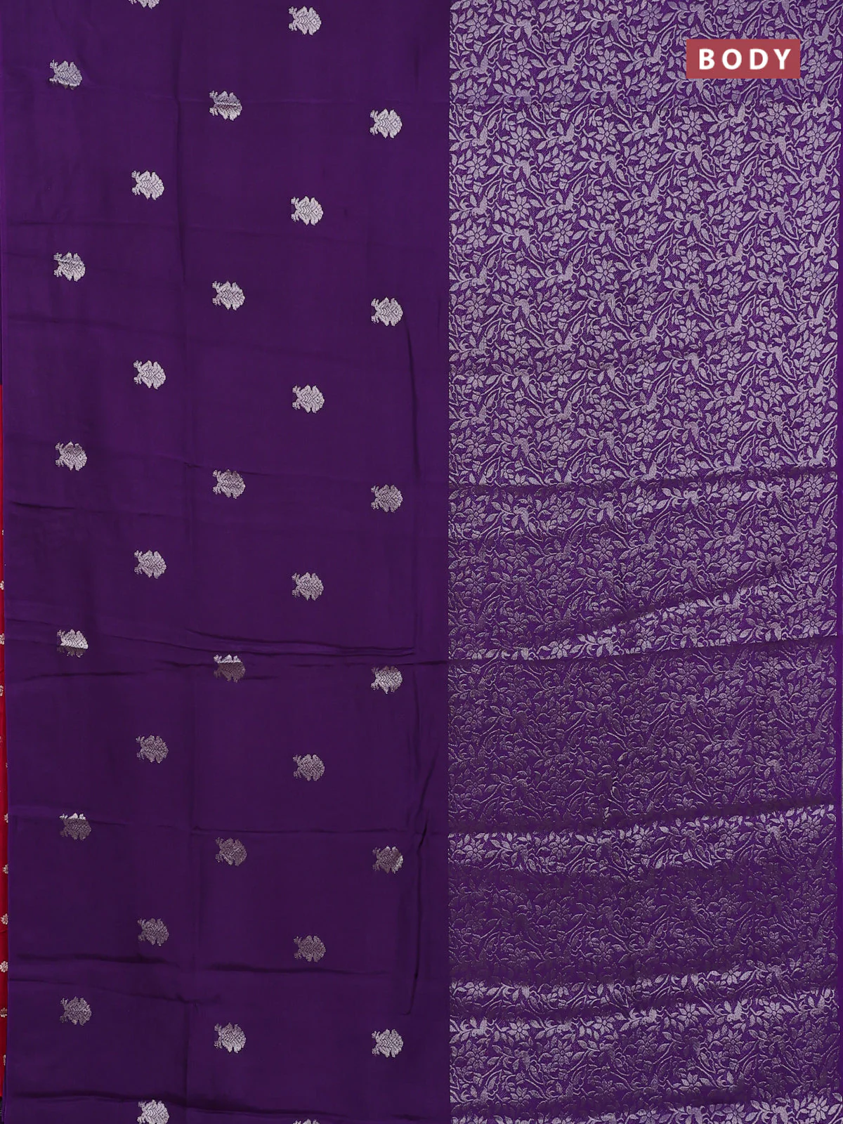 Semi mysore silk saree violet and pink with half & half style and long zari woven border - Image 2