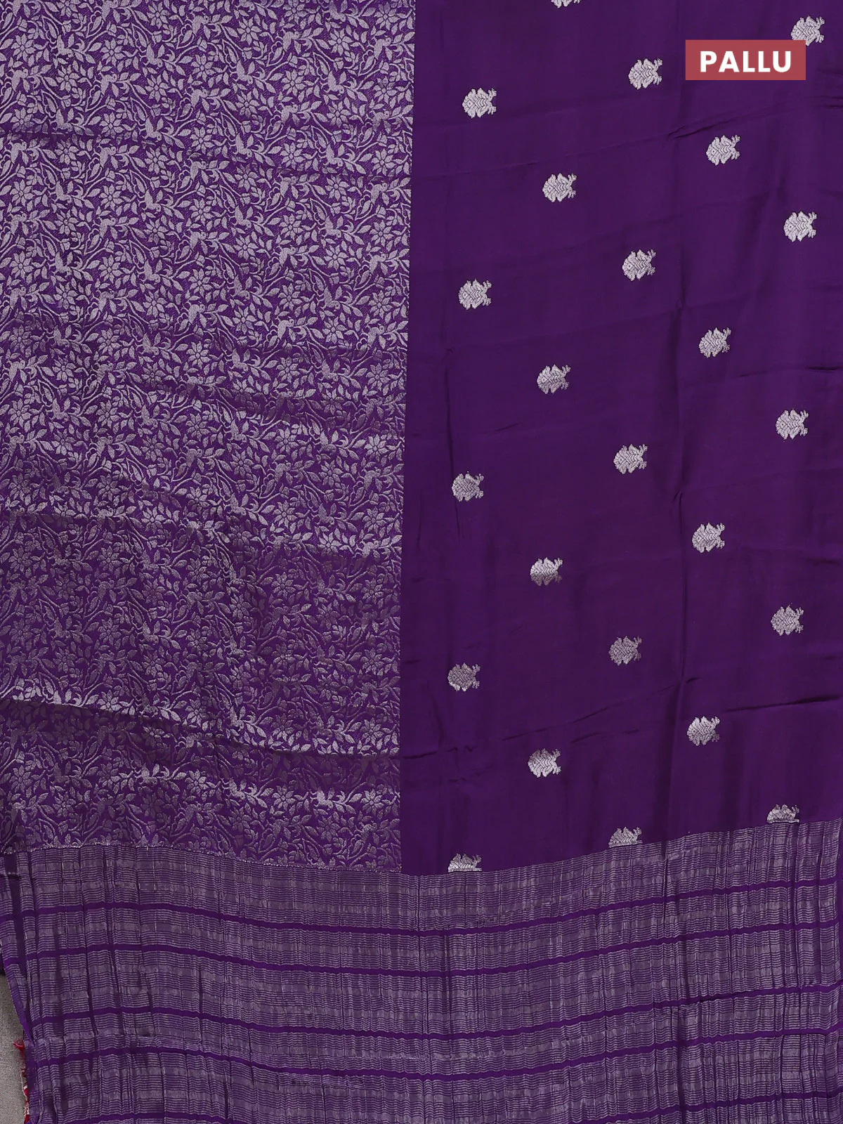 Semi mysore silk saree violet and pink with half & half style and long zari woven border - Image 3