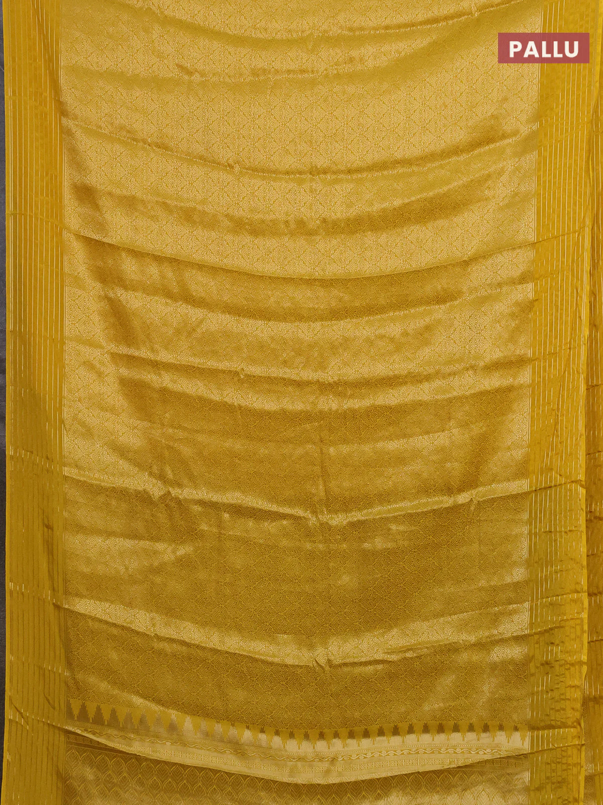 Semi mysore silk saree yellow and bottle green with allover zari woven brocade weaves and zari woven border - Image 3