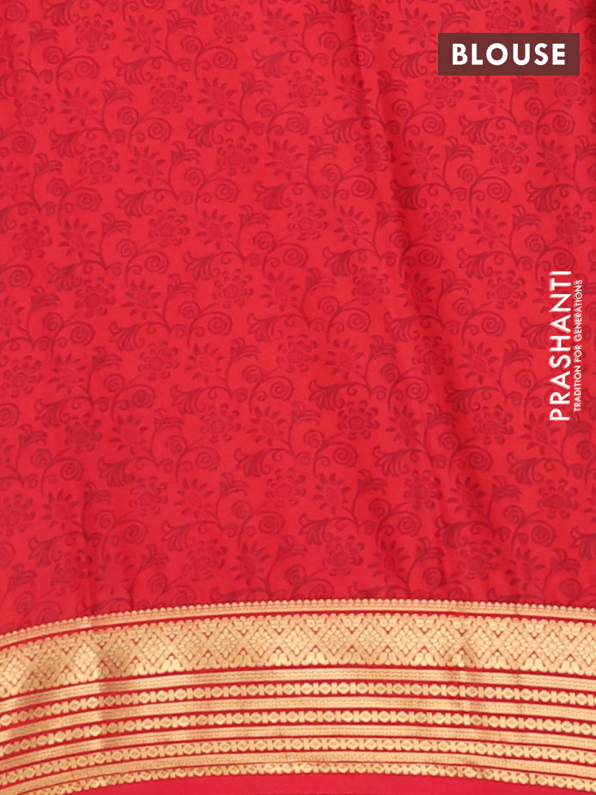 Semi mysore silk saree yellow and red with allover prints and zari woven border - Image 4