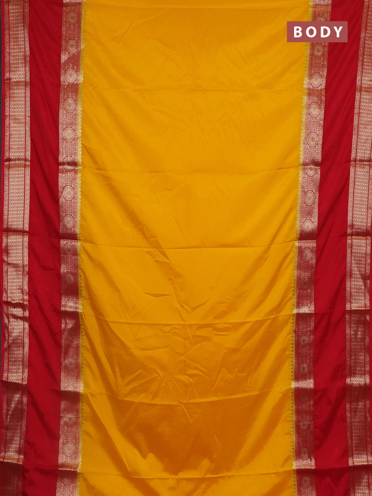 Semi mysore silk saree yellow and red with plain body and rettapet zari woven border - Image 2