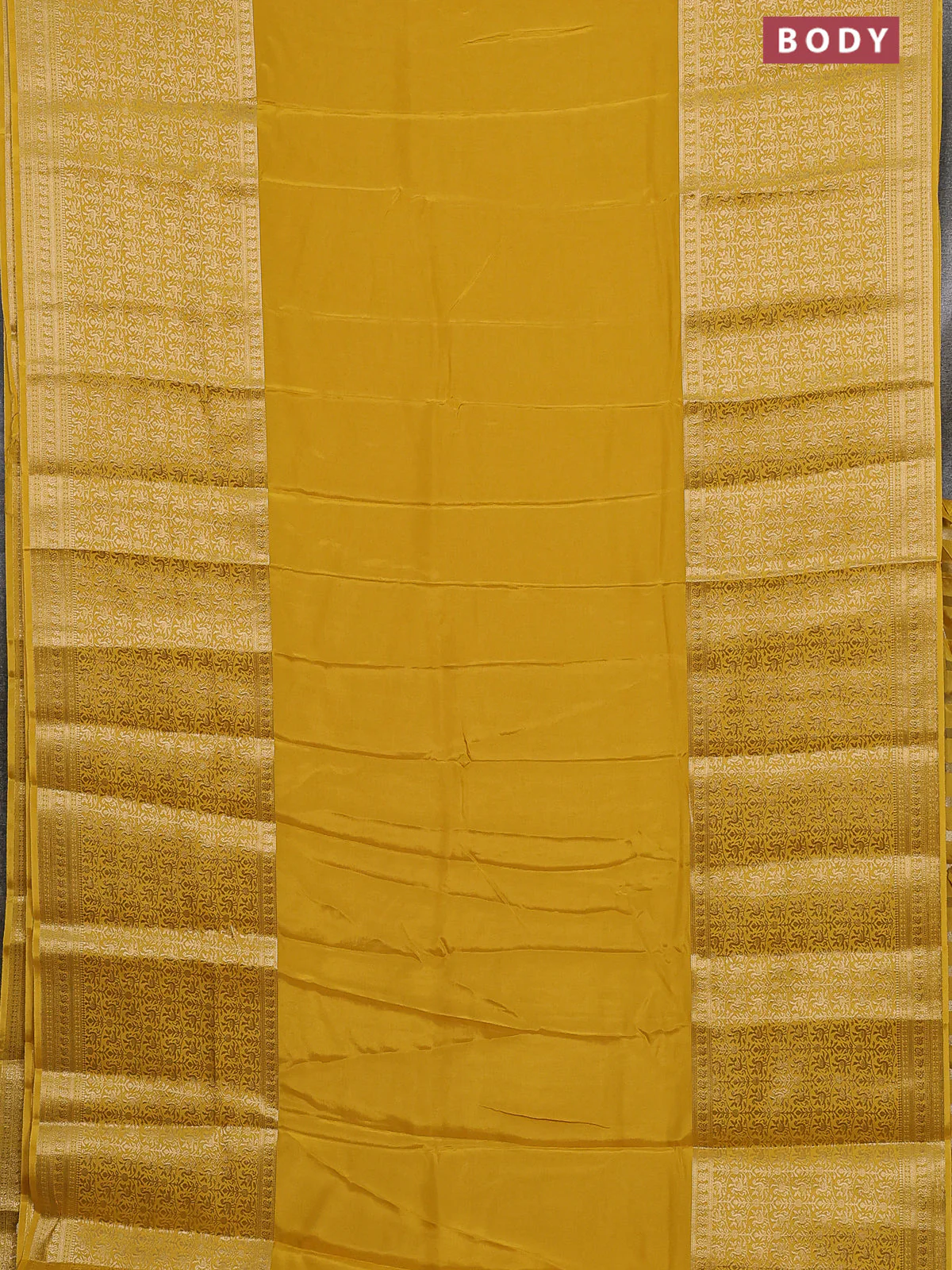 Semi mysore silk saree yellow with plain body and long annam zari woven border - Image 2