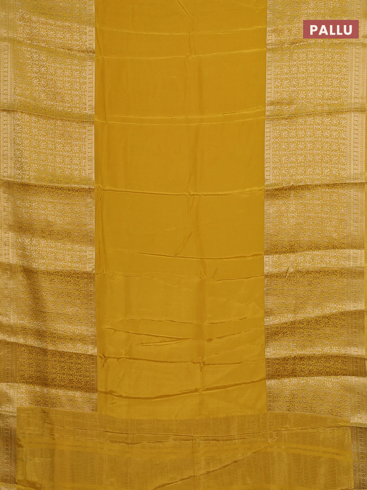 Semi mysore silk saree yellow with plain body and long annam zari woven border - Image 3
