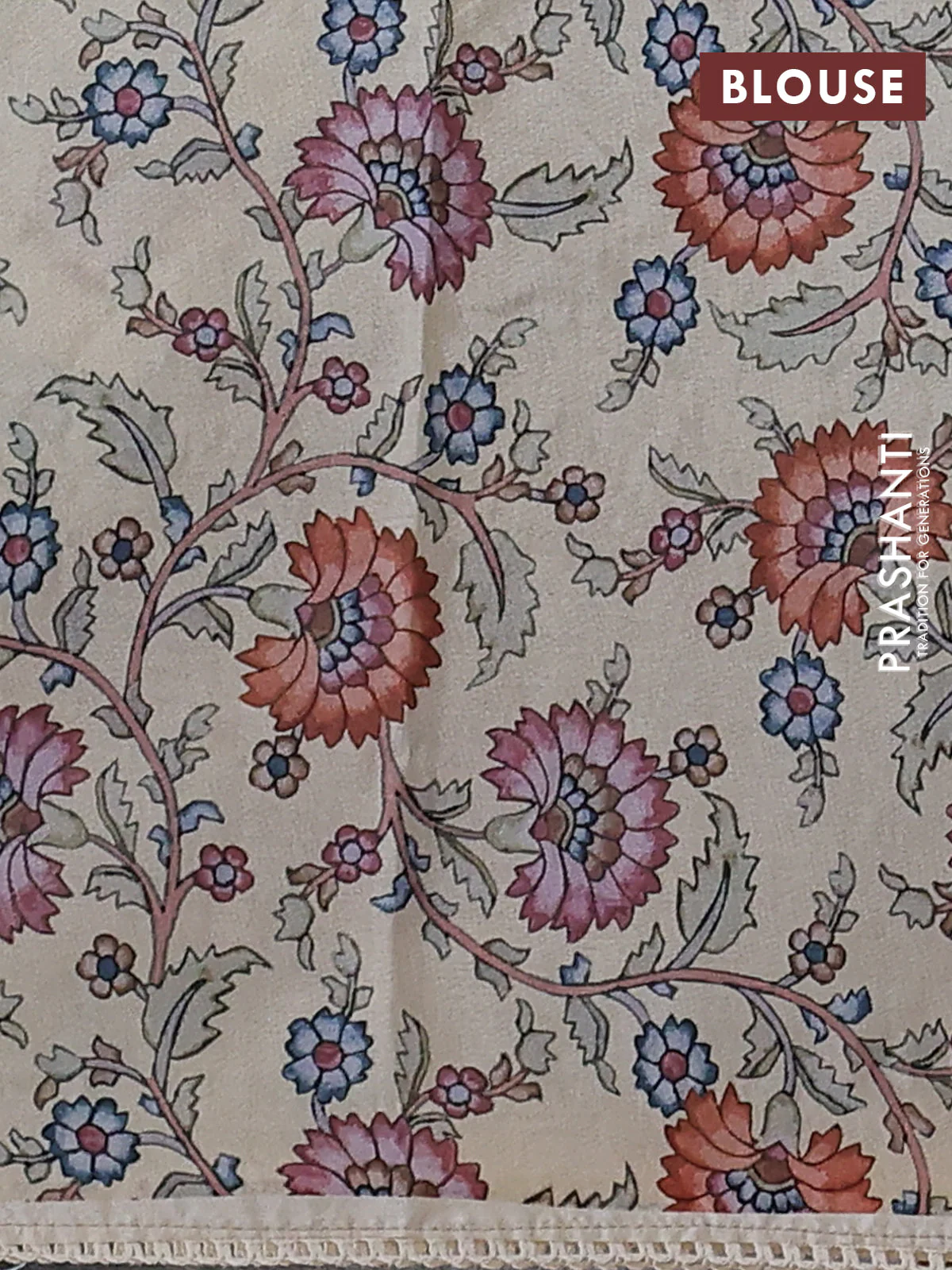 Semi organza saree pastel blue and beige with allover embroidery work and applique pallu & blouse - Image 3
