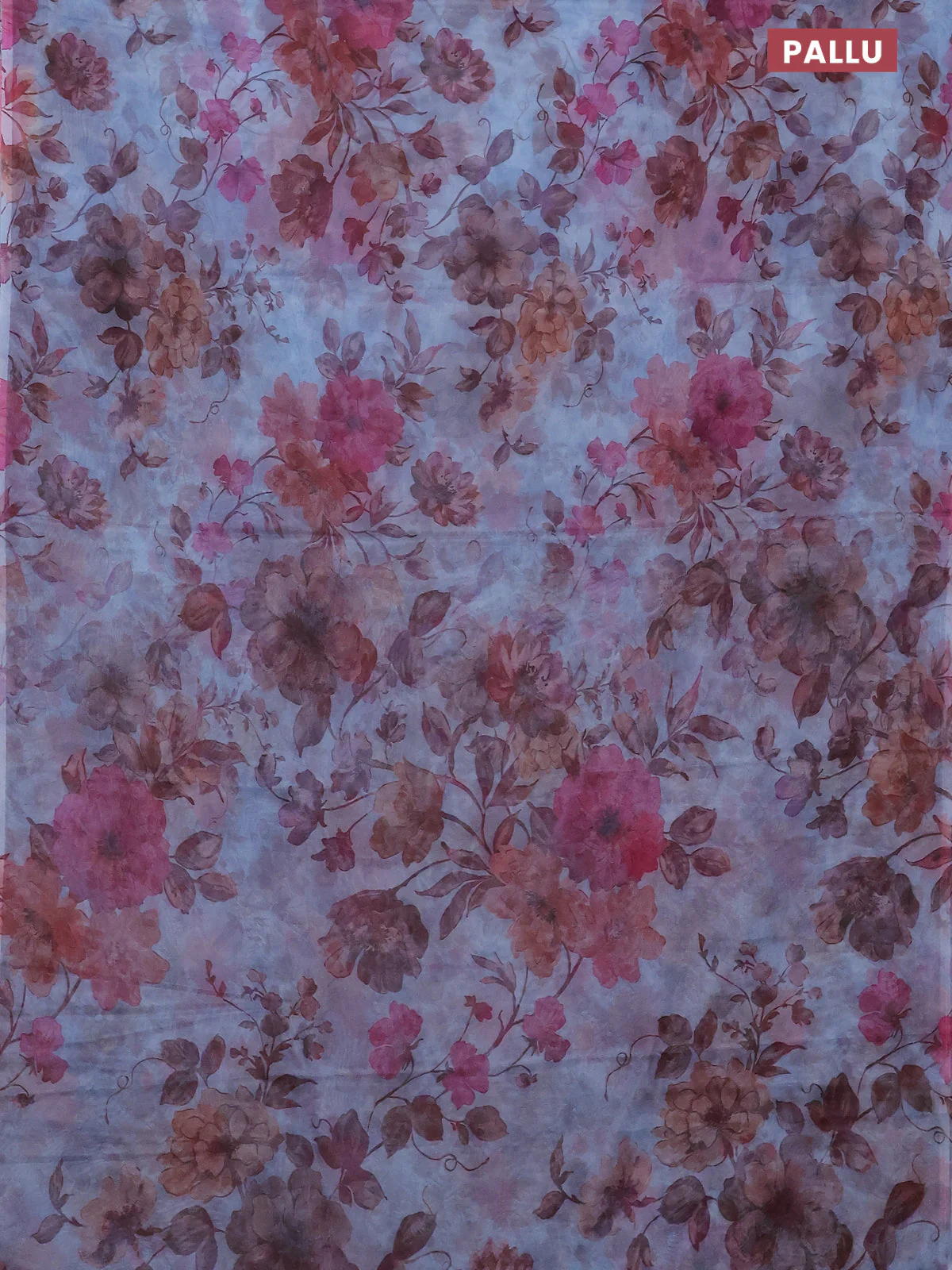 Semi organza saree pastel blue with allover floral prints in borderless style - Image 3