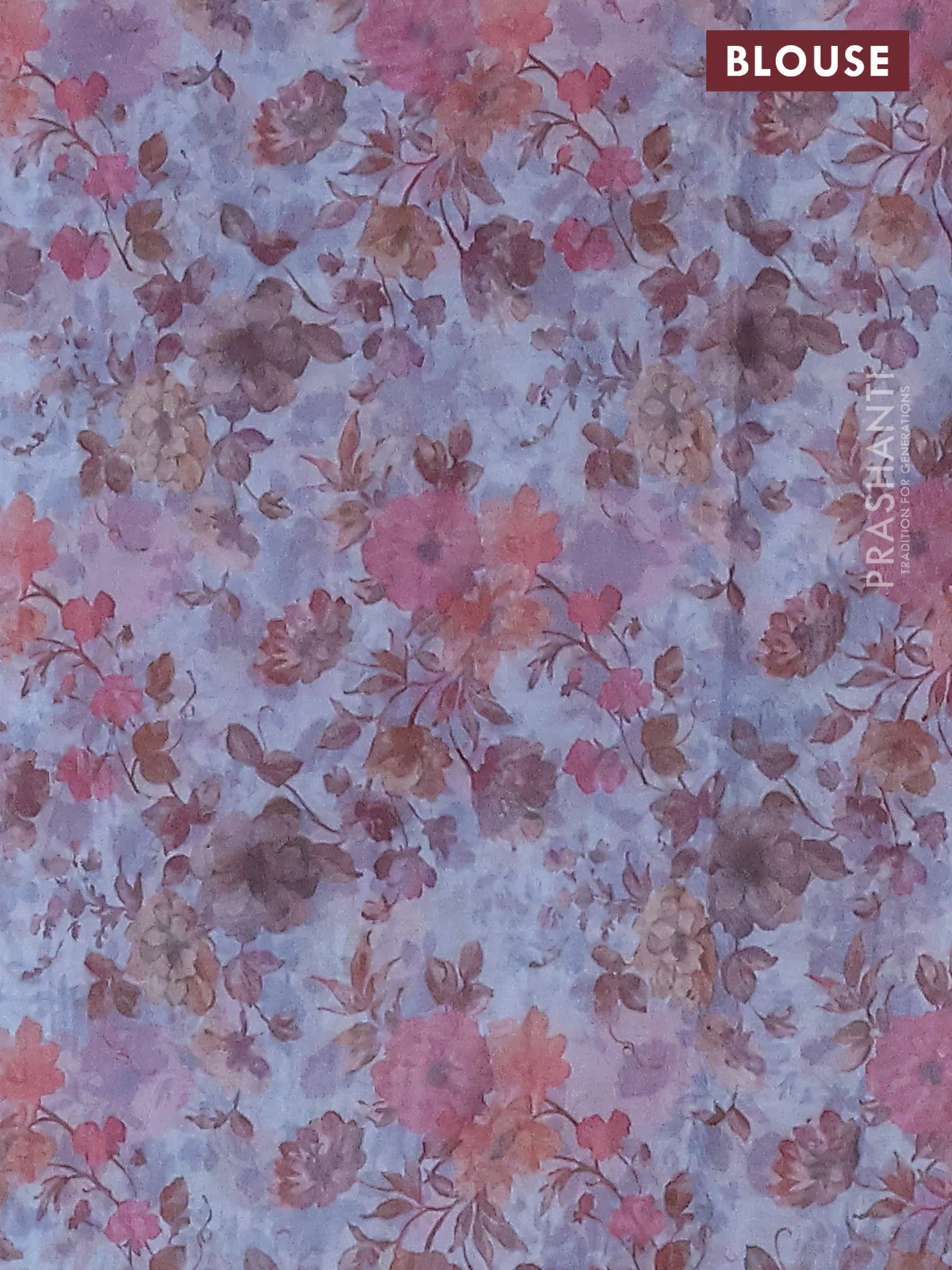 Semi organza saree pastel blue with allover floral prints in borderless style - Image 4