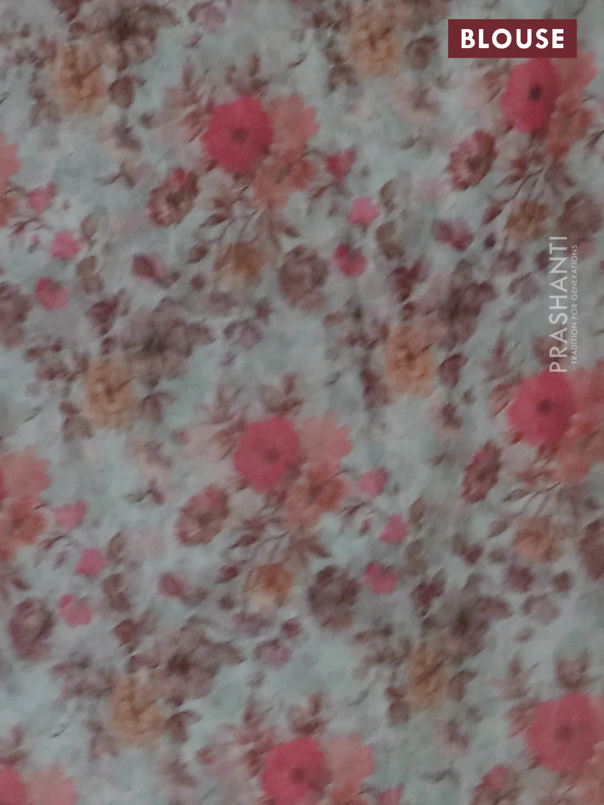Semi organza saree pastel green with allover floral prints in borderless style - Image 4