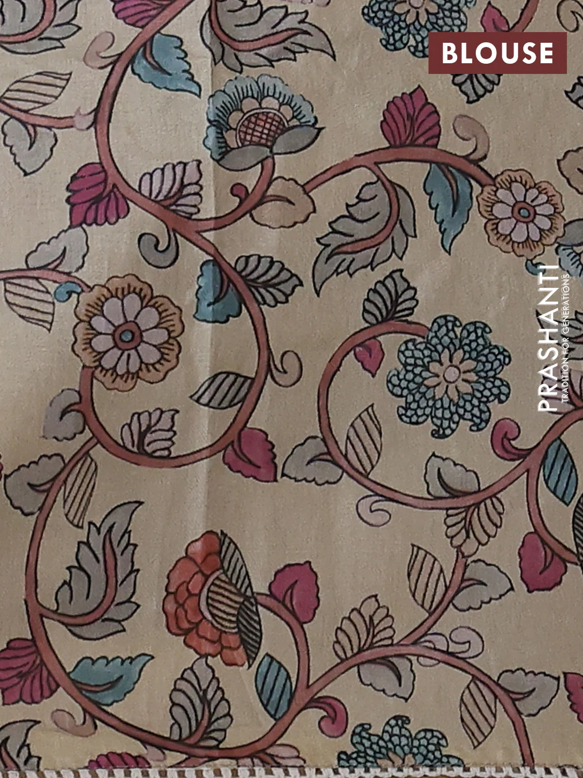 Semi organza saree pastel grey and beige with allover embroidery work and applique pallu & blouse - Image 3