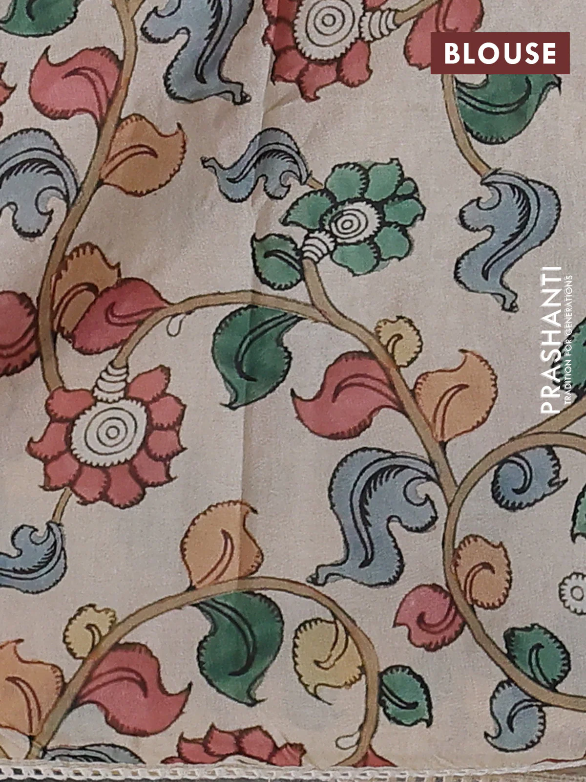 Semi organza saree sandal and beige with allover embroidery work and applique pallu & blouse - Image 3