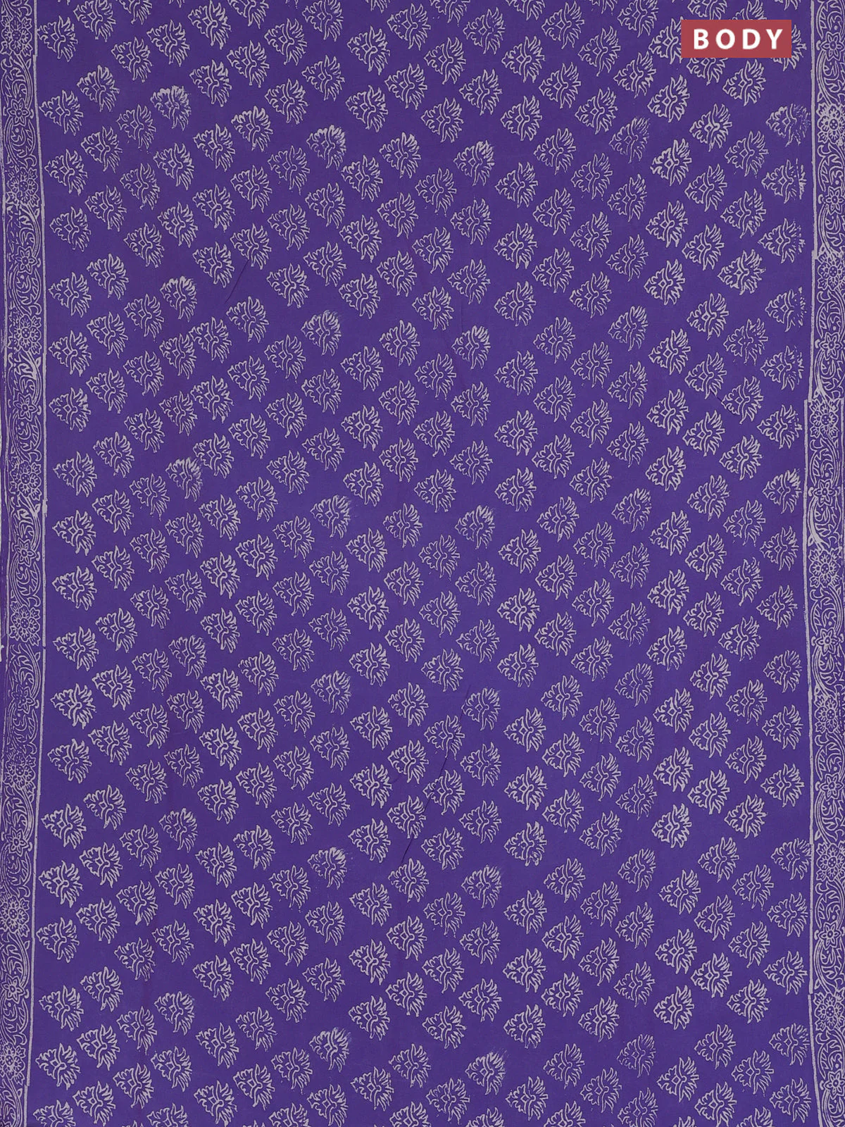 Semi pashmina silk saree lavender and cream with allover butta prints and crocia lace work border - Image 2