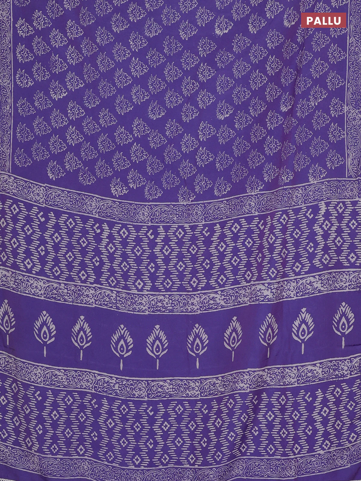 Semi pashmina silk saree lavender and cream with allover butta prints and crocia lace work border - Image 3