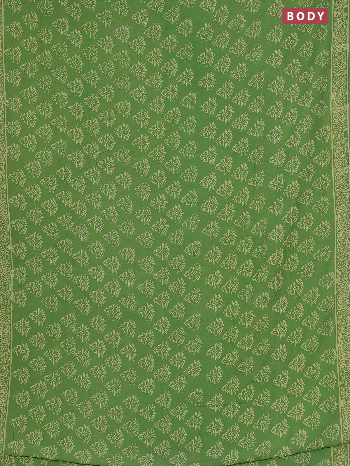 Semi pashmina silk saree light green and cream with allover butta prints and crocia lace work border - Image 2