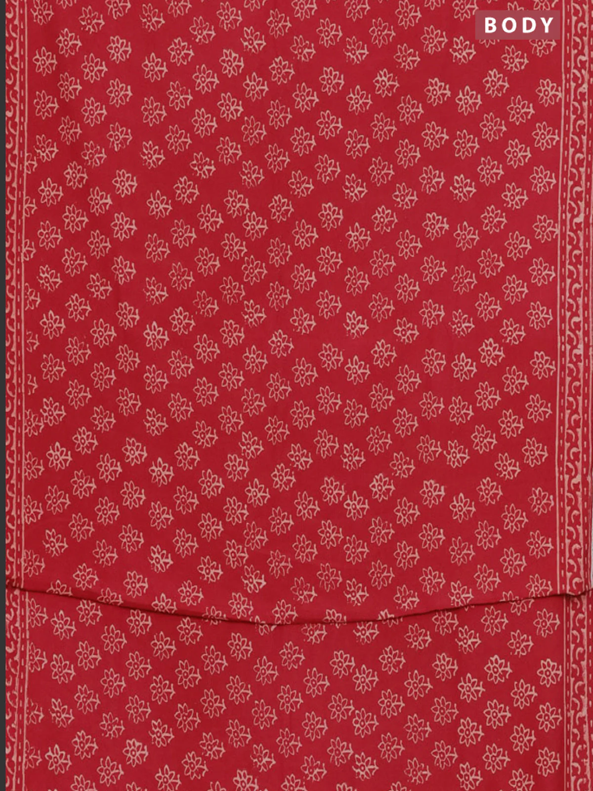 Semi pashmina silk saree maroon and cream with allover floral butta prints and crocia lace work border - Image 2