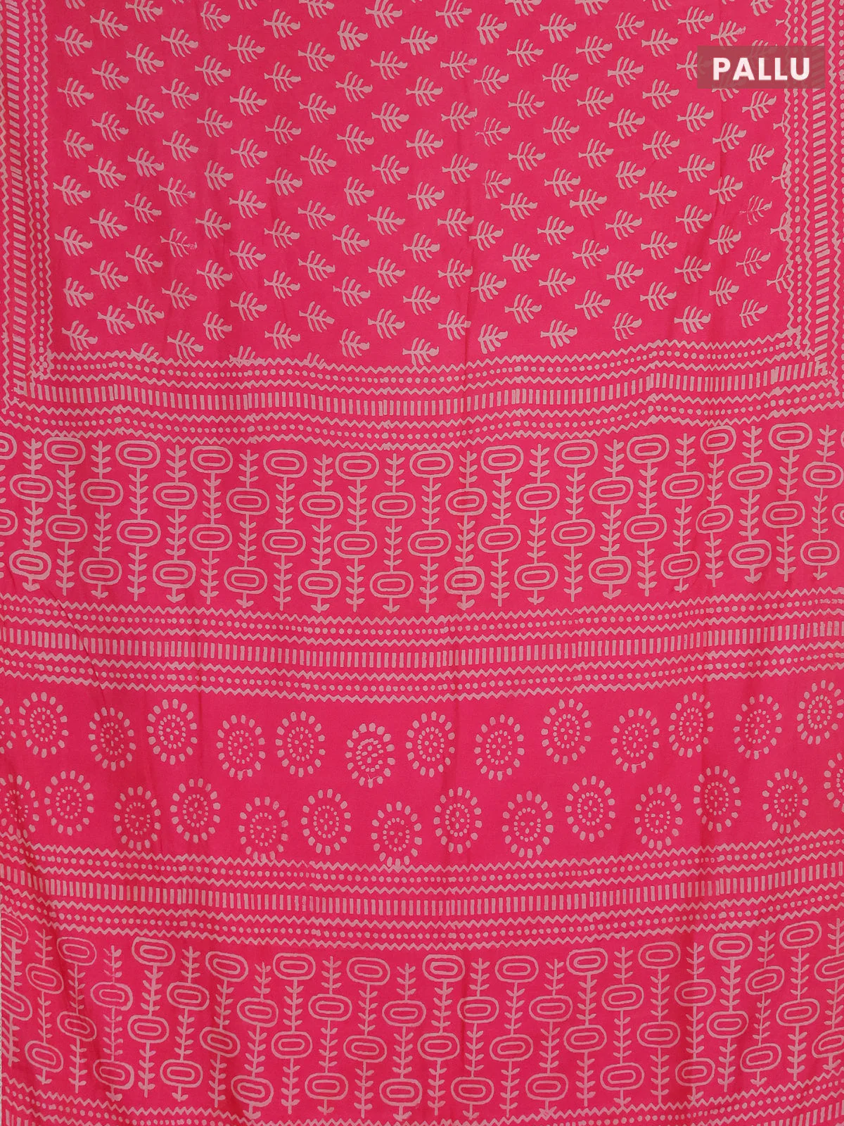 Semi pashmina silk saree pink and cream with allover butta prints and crocia lace work border - Image 3