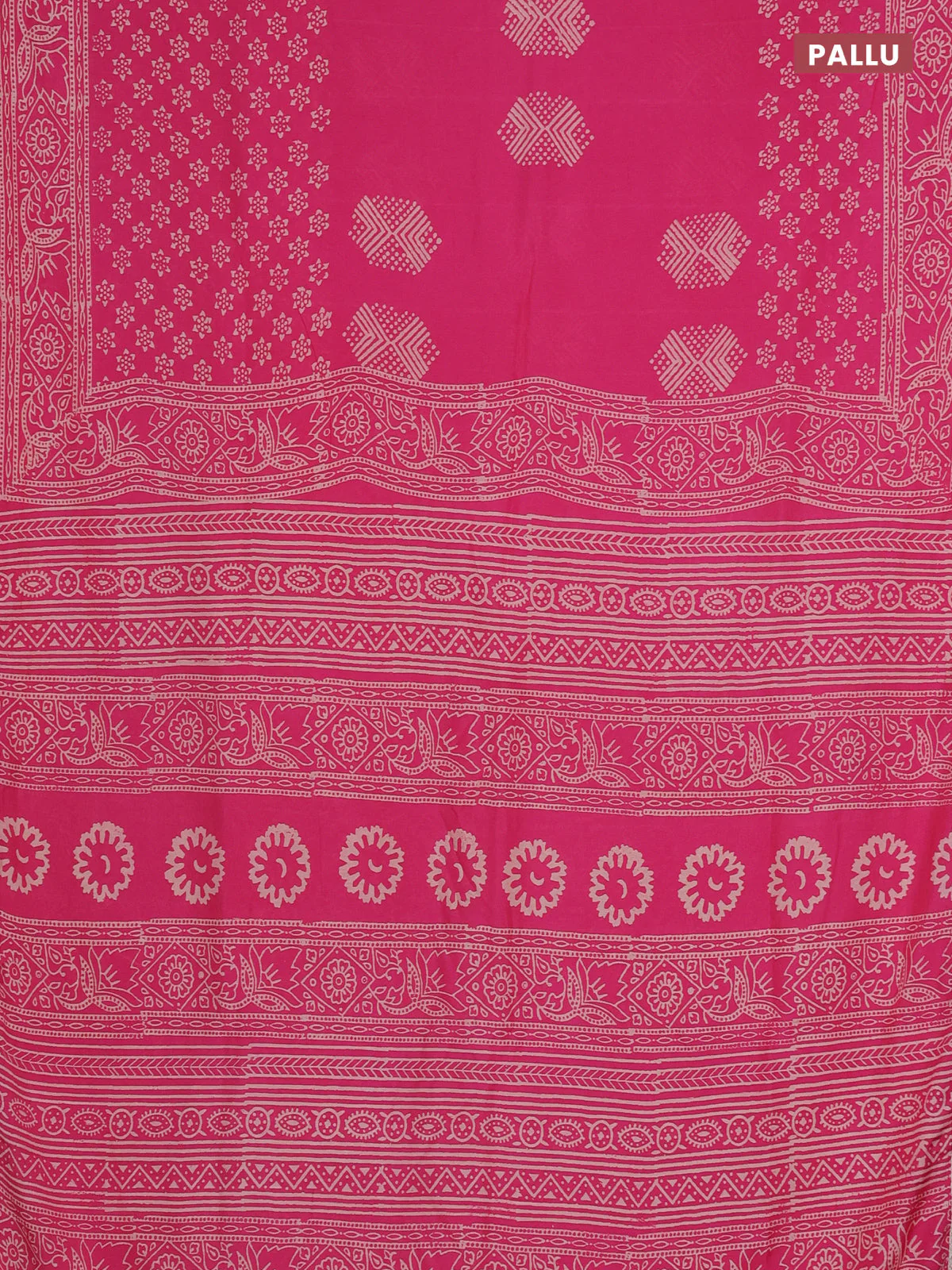 Semi pashmina silk saree pink and cream with butta prints and crocia lace work border - Image 3