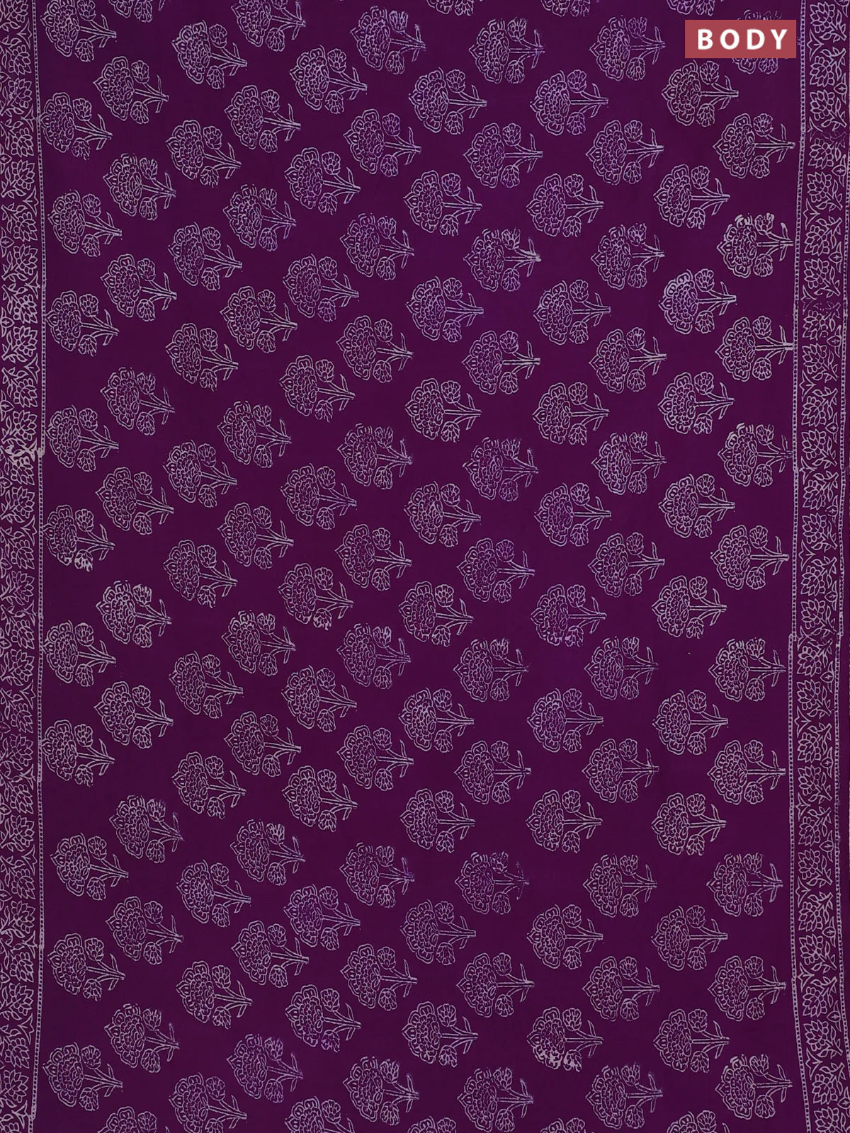 Semi pashmina silk saree purple and cream with allover floral butta prints and crocia lace work border - Image 2