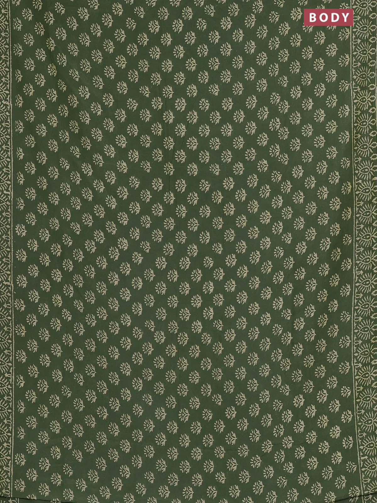 Semi pashmina silk saree sap green and cream with allover butta prints and crocia lace work border - Image 2