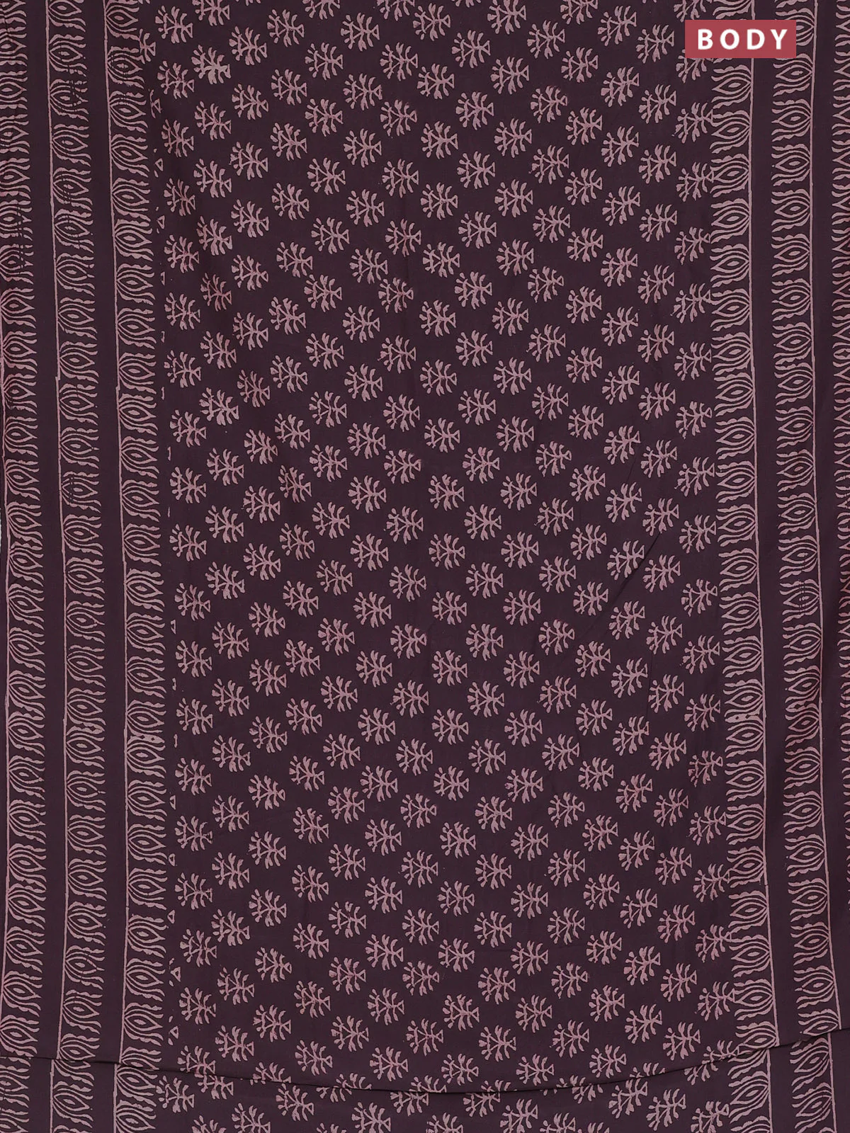 Semi pashmina silk saree wine shade and cream with allover butta prints and crocia lace work border - Image 2