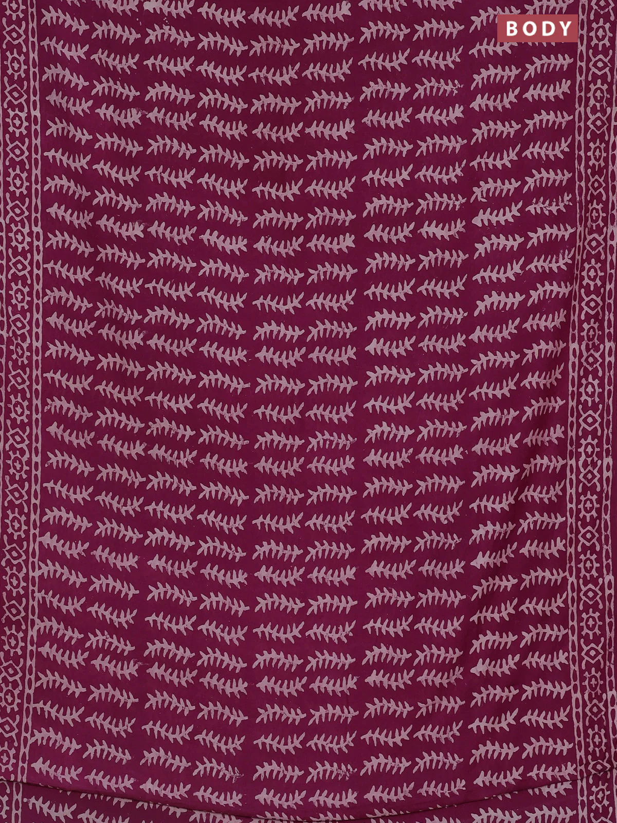 Semi pashmina silk saree wine shade and cream with allover prints and crocia lace work border - Image 2
