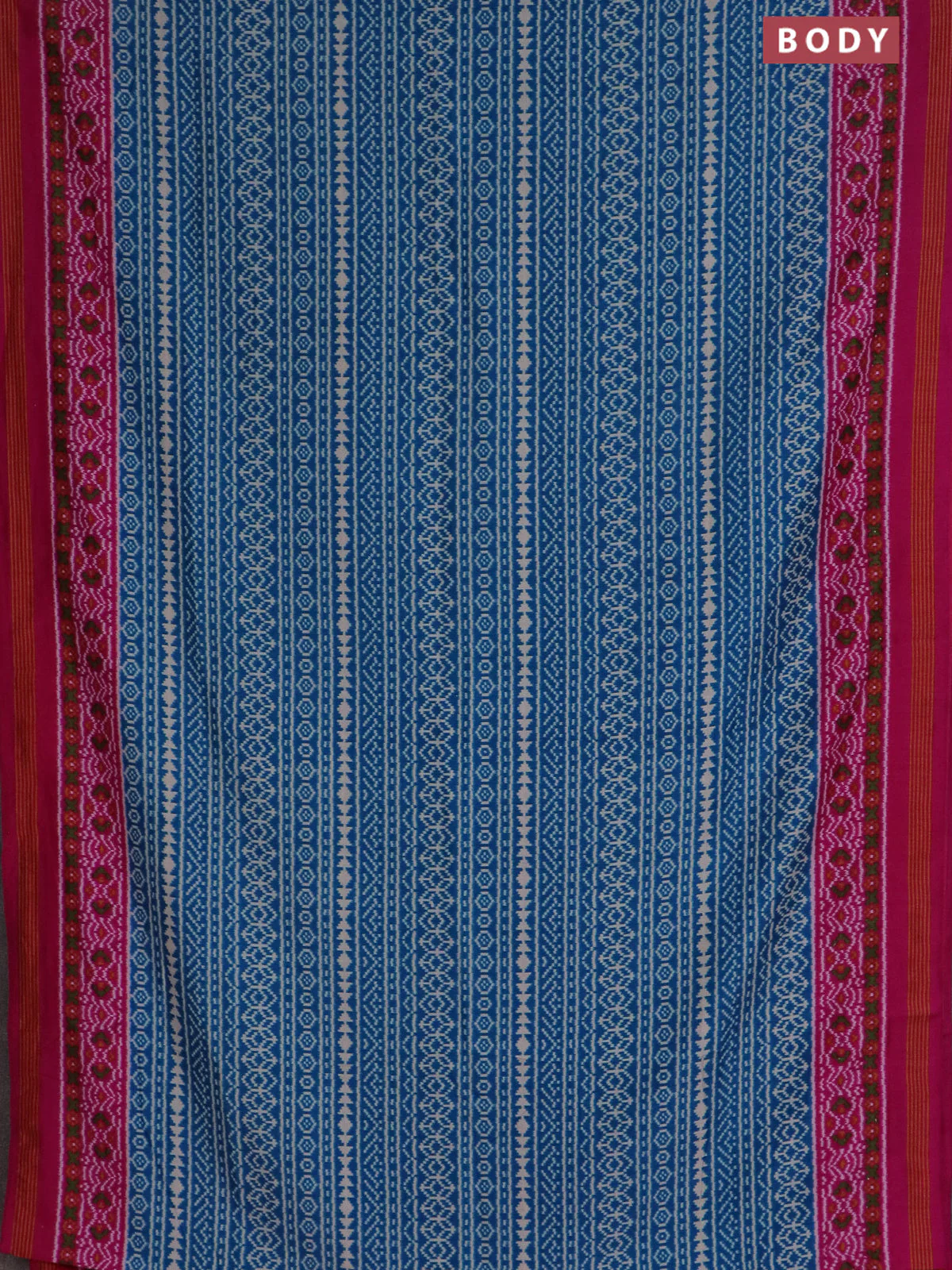 Semi patola saree cs blue and pink with allover ikat prints and simple border - Image 2