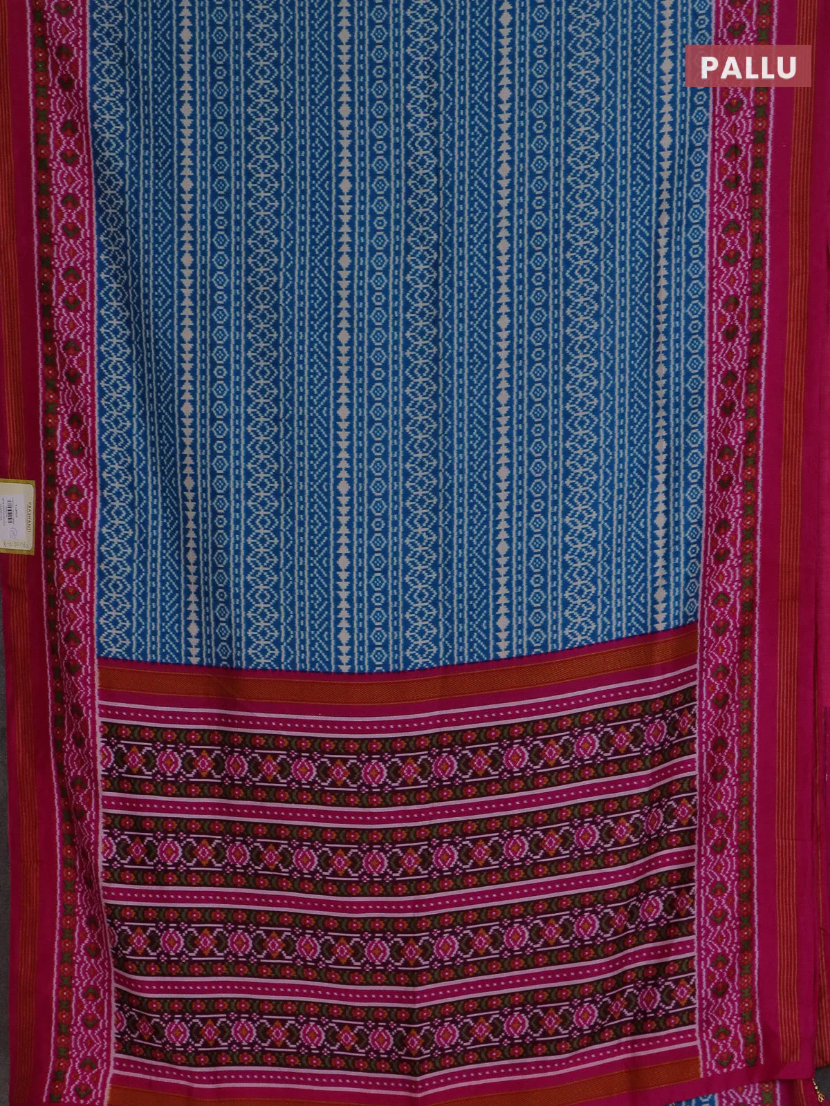 Semi patola saree cs blue and pink with allover ikat prints and simple border - Image 3