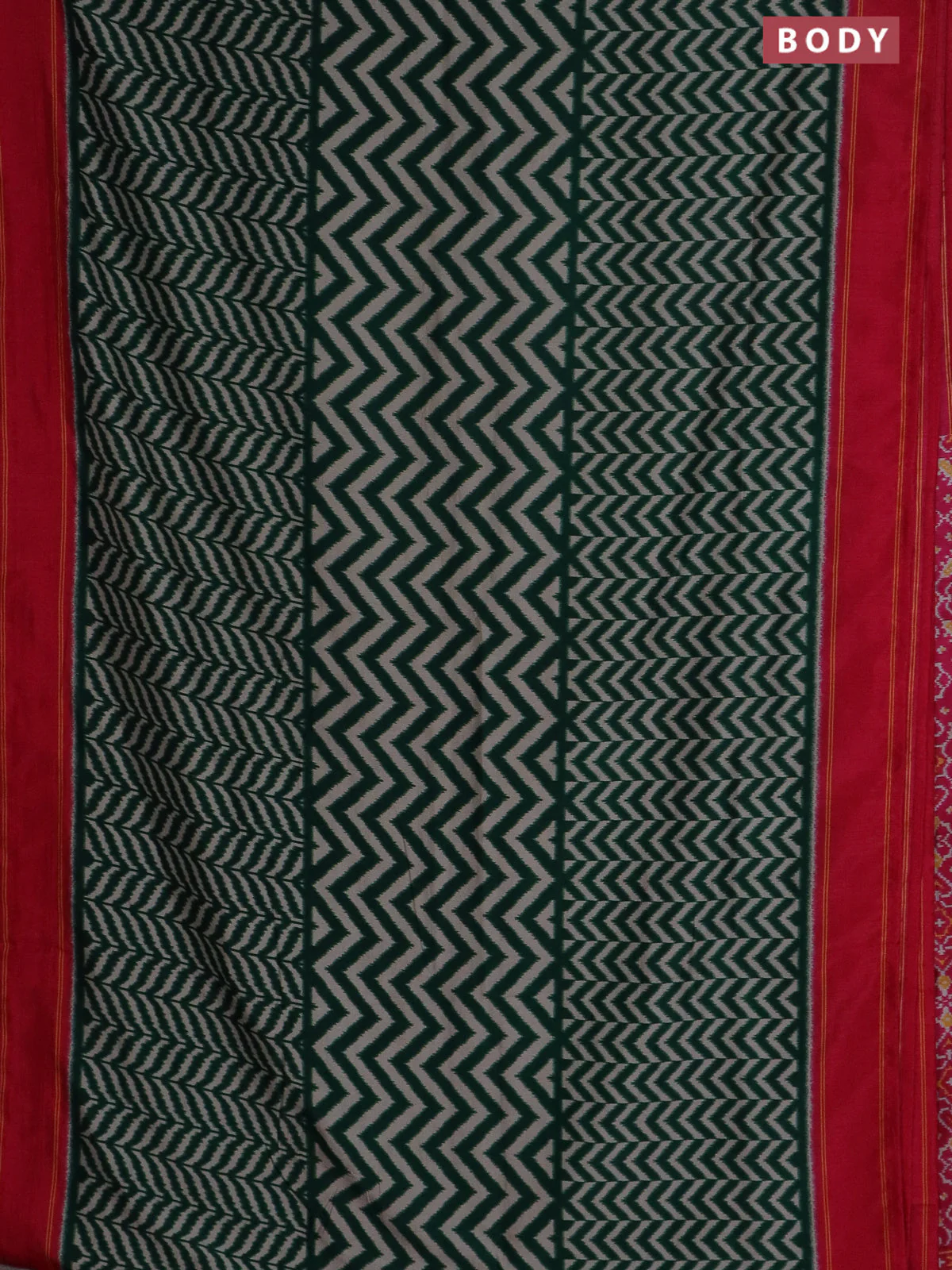 Semi patola saree dark green and pink with allover wevy weaves and simple border - Image 2