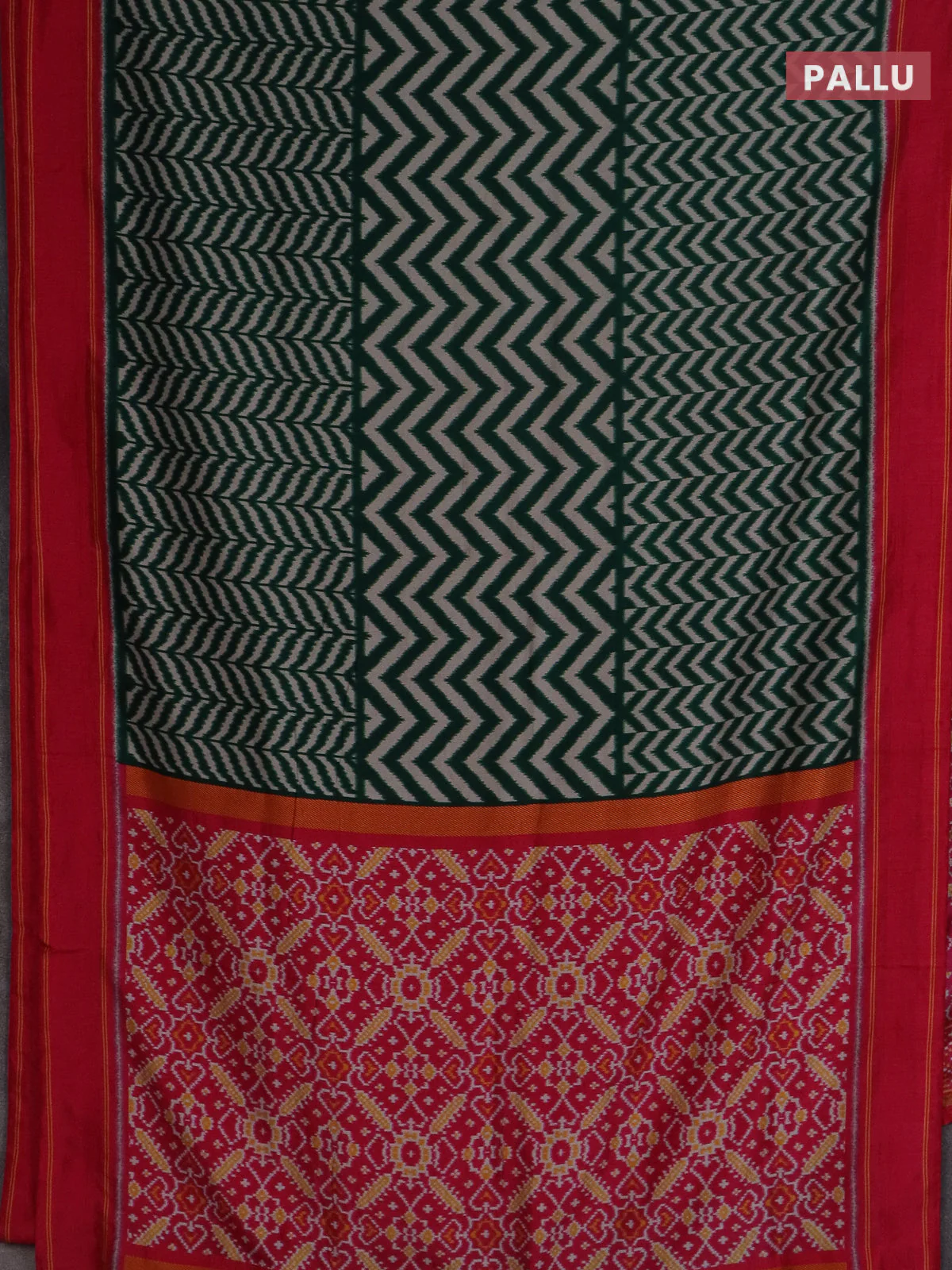Semi patola saree dark green and pink with allover wevy weaves and simple border - Image 3