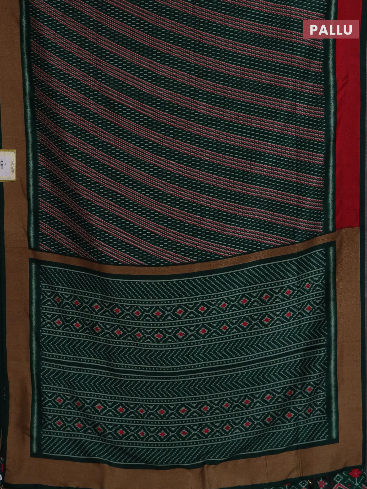 Semi patola saree dark green with allover prints and woven border - Image 3