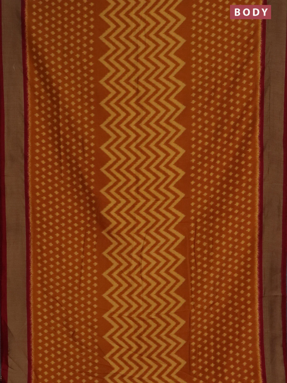 Semi patola saree dark mustard and maroon with allover ikat weaves and woven border - Image 2