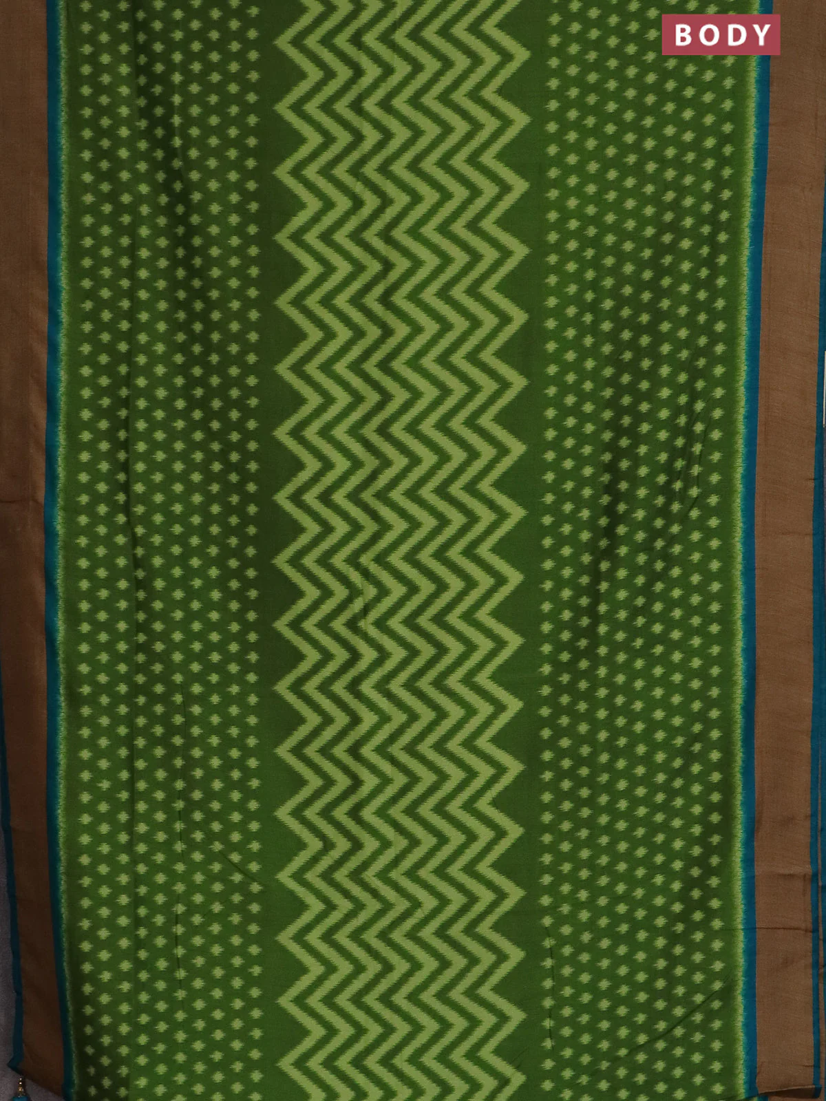 Semi patola saree green and cs blue with allover ikat weaves and woven border - Image 2
