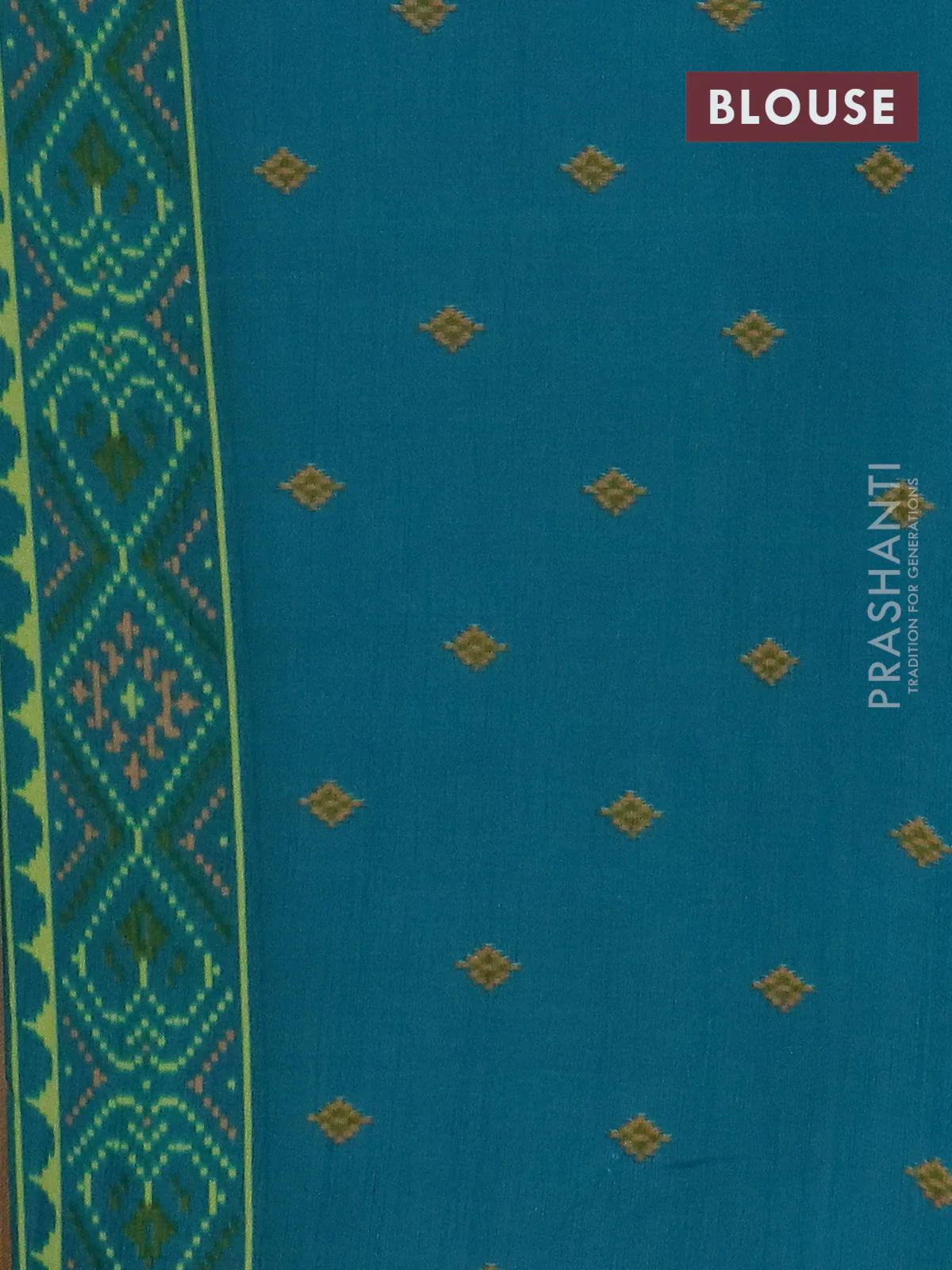 Semi patola saree green and cs blue with allover ikat weaves and woven border - Image 4