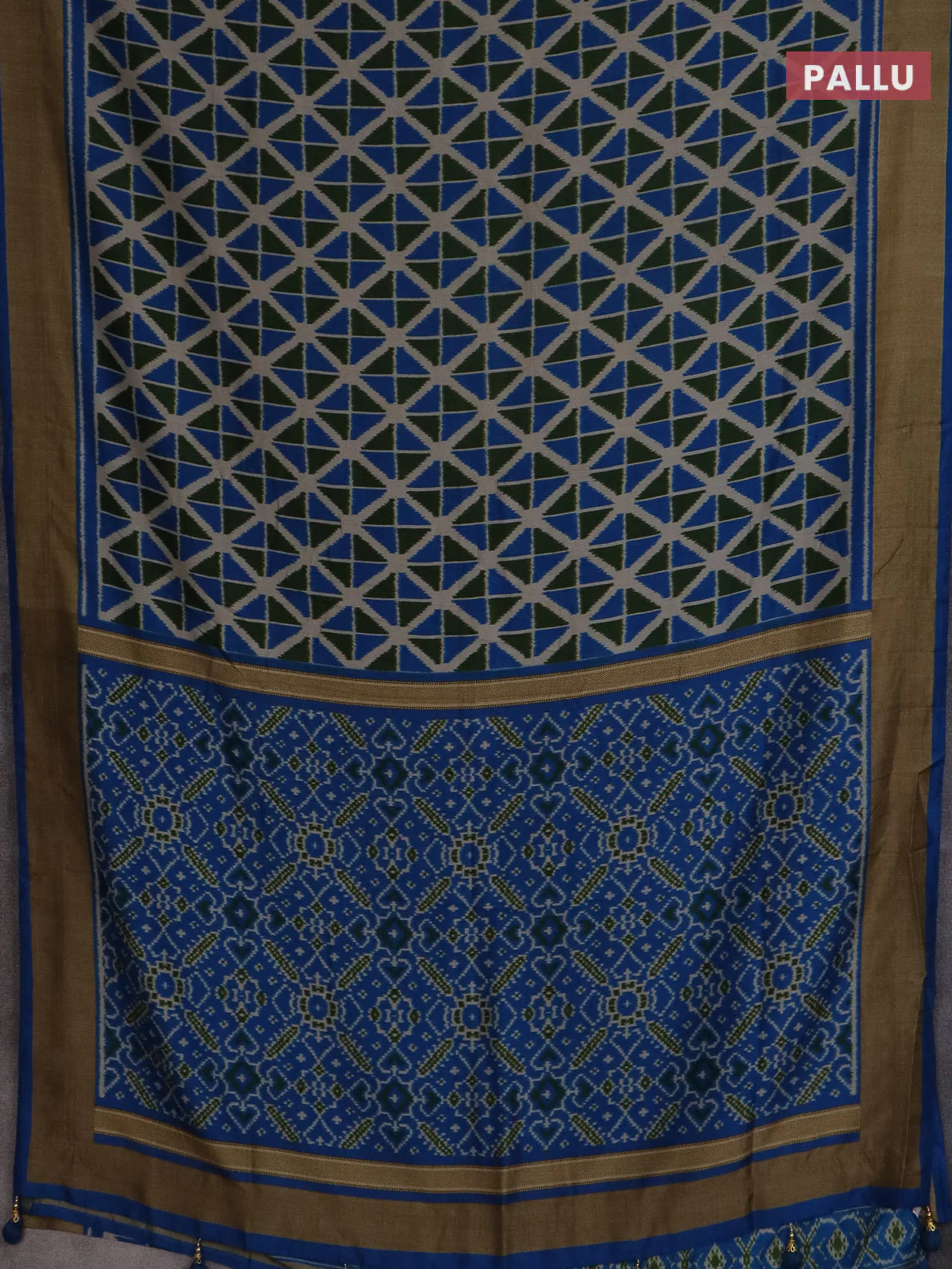 Semi patola saree green and cs blue with geometric weaves and woven border - Image 3