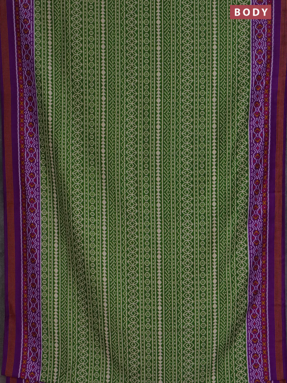 Semi patola saree green and purple with allover ikat prints and simple border - Image 2