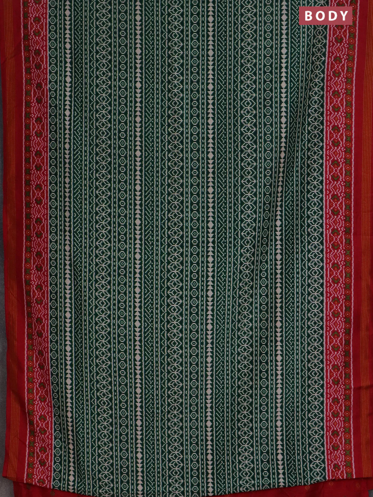Semi patola saree green and red with allover ikat prints and simple border - Image 2