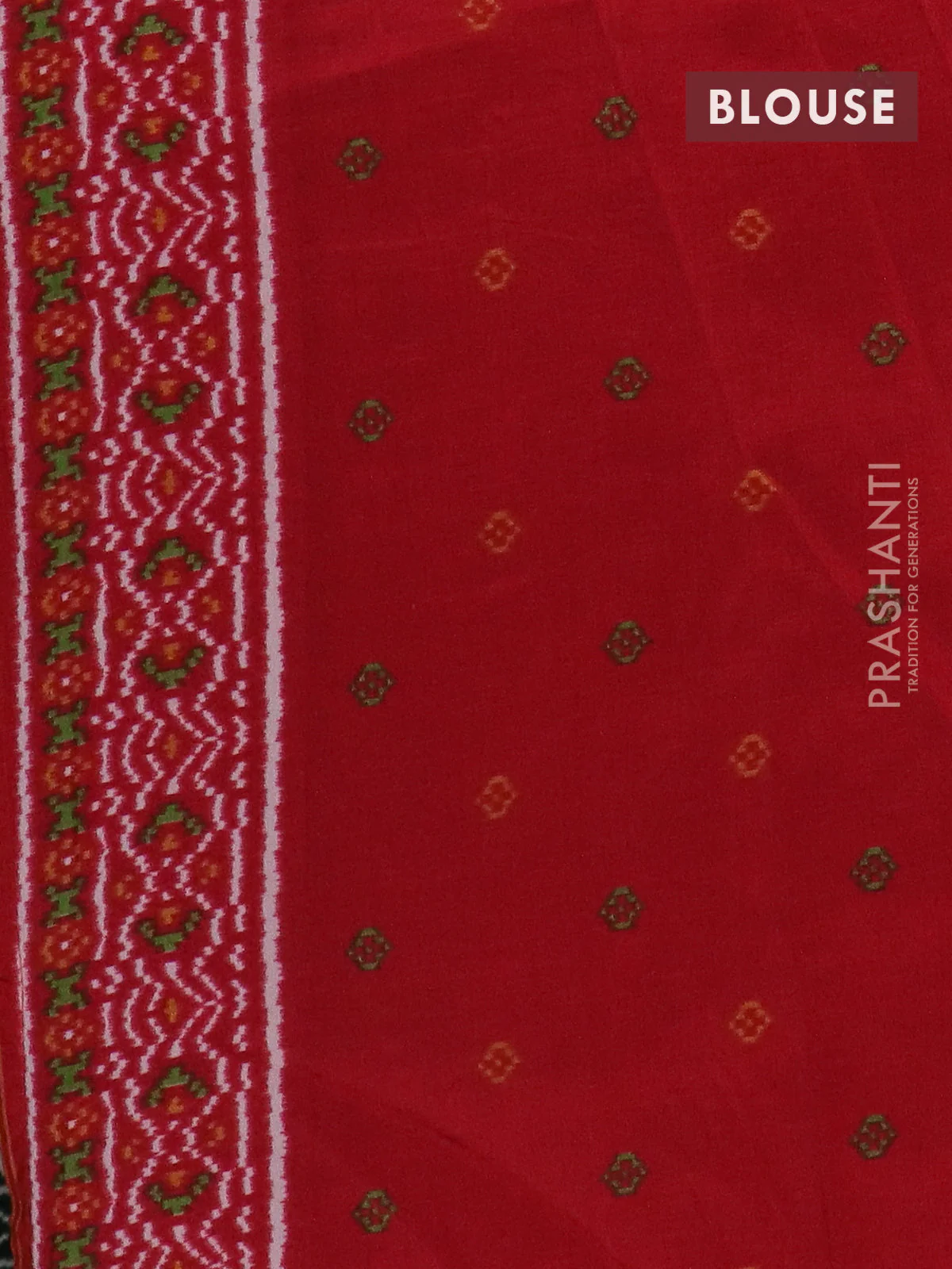 Semi patola saree green and red with allover ikat prints and simple border - Image 4