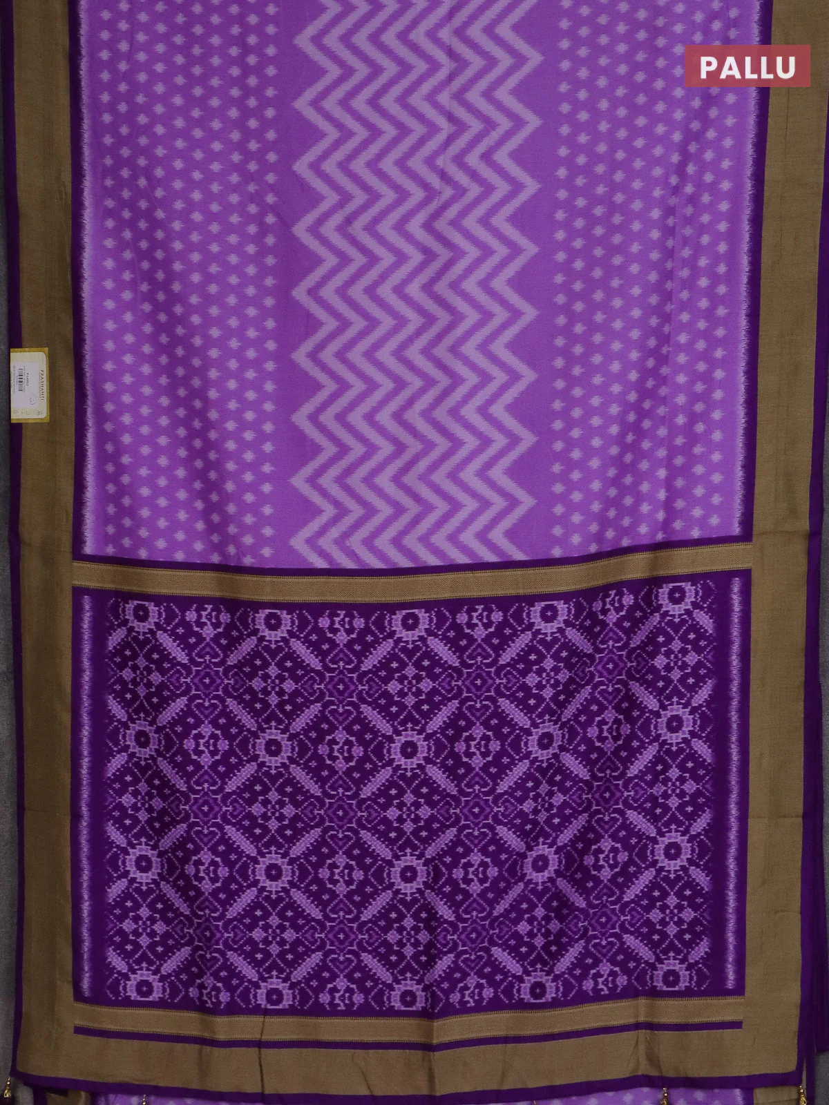 Semi patola saree lavender and violet with allover ikat weaves and woven border - Image 3
