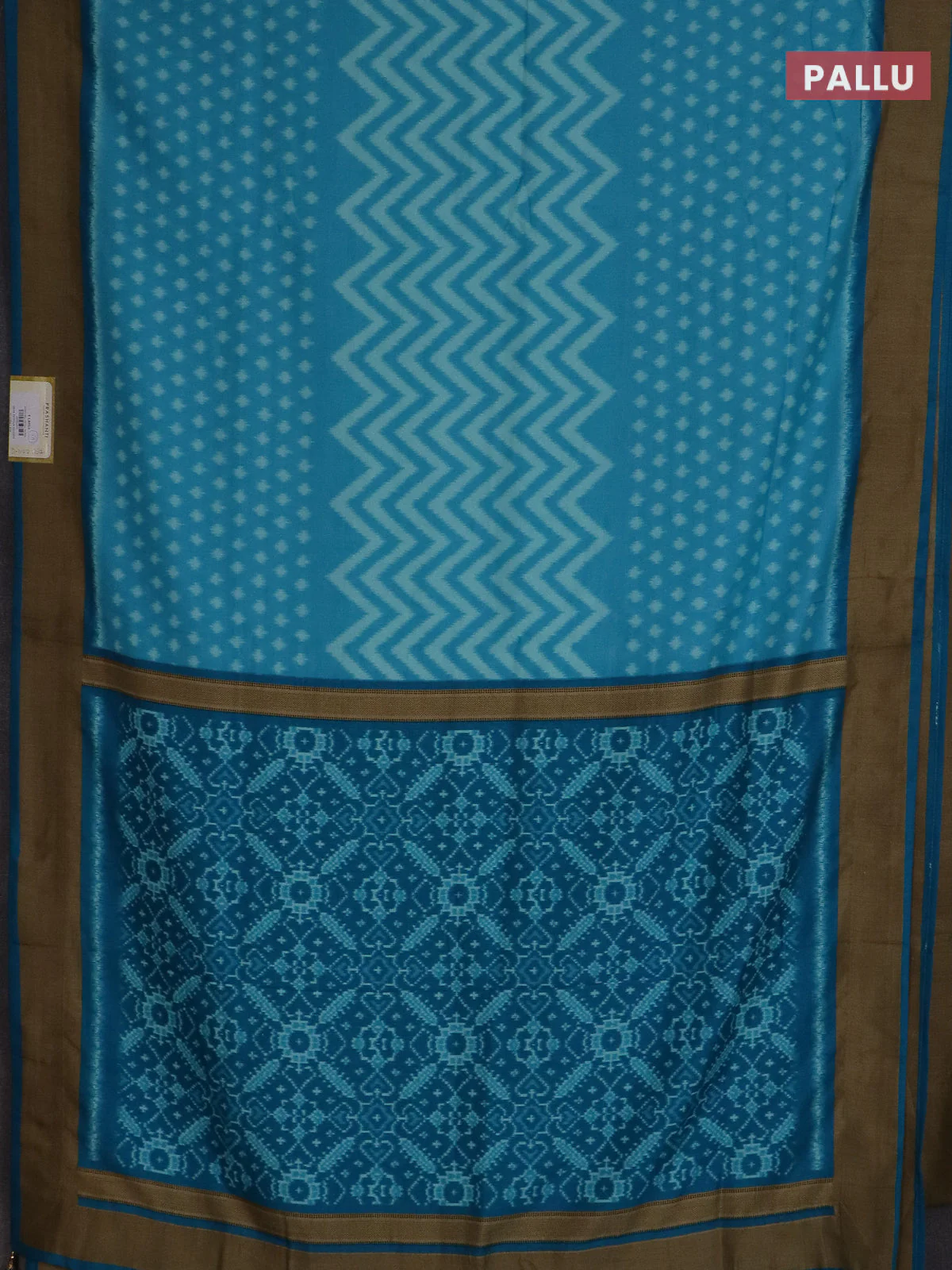 Semi patola saree light blue and cs blue with allover ikat weaves and woven border - Image 3