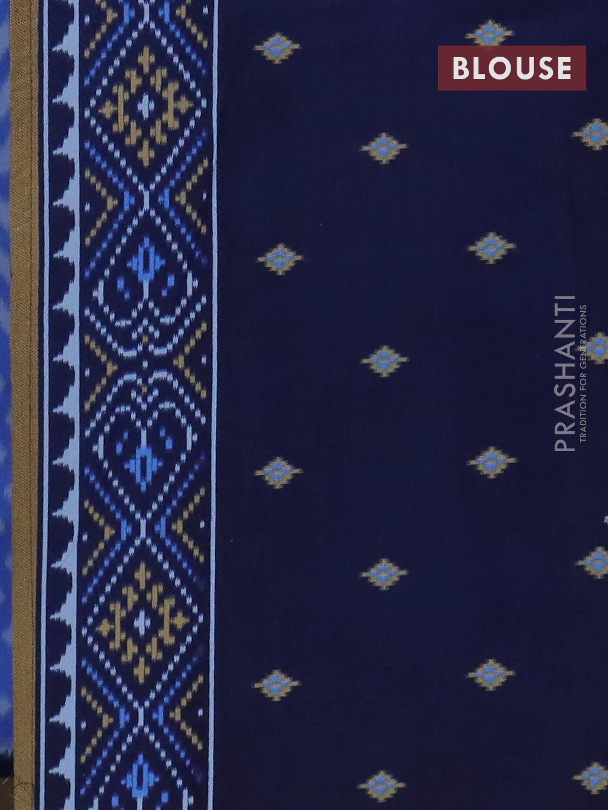 Semi patola saree light blue and navy blue with allover ikat weaves and woven border - Image 4