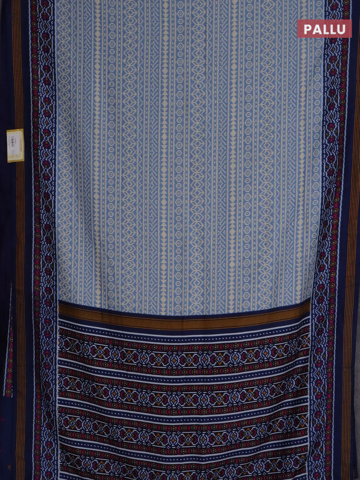 Semi patola saree light blue and peacock blue with allover ikat prints and simple border - Image 3