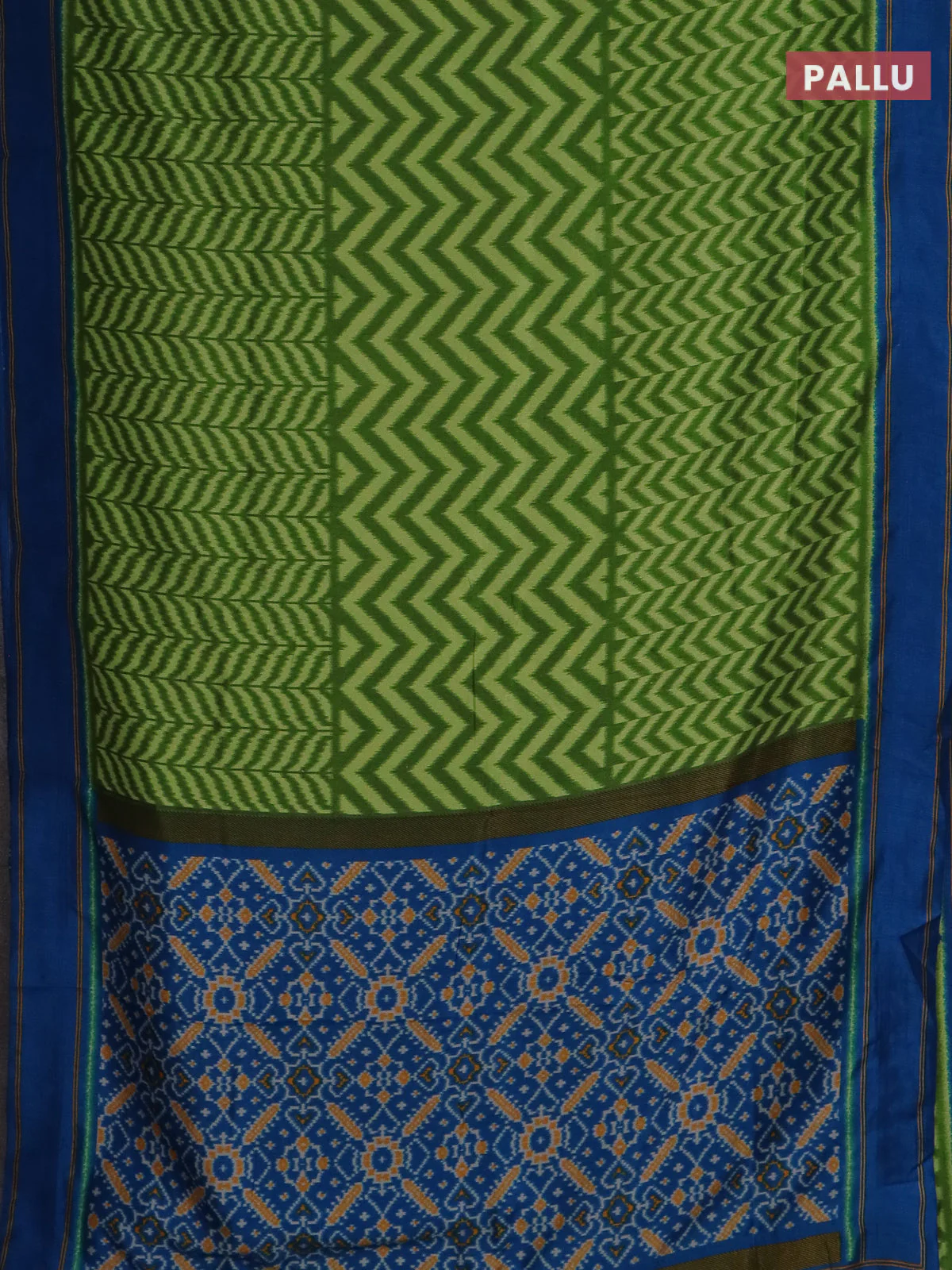 Semi patola saree light green and cs blue with allover wevy weaves and simple border - Image 3
