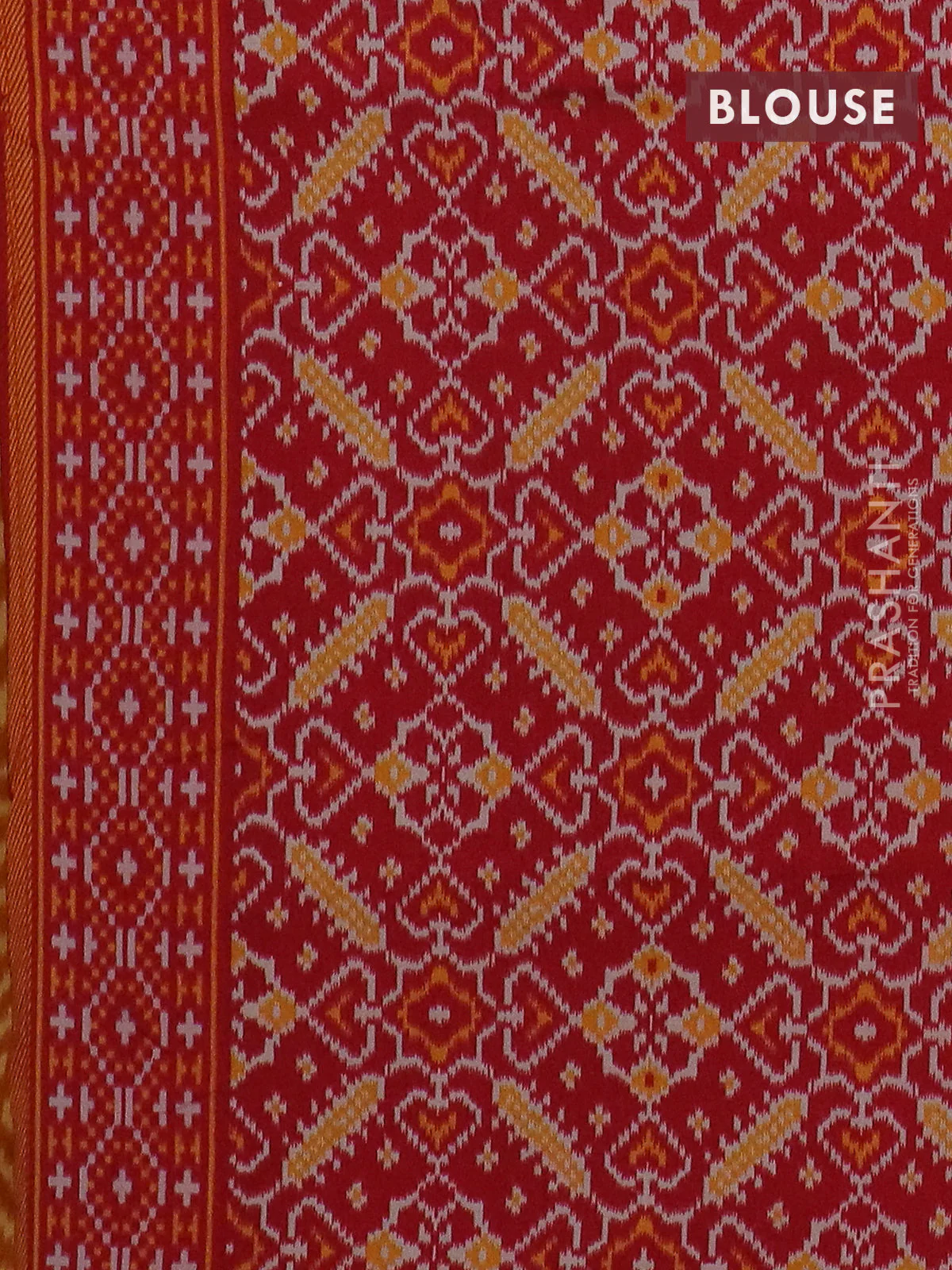 Semi patola saree mango yellow and red with allover wevy weaves and simple border - Image 4