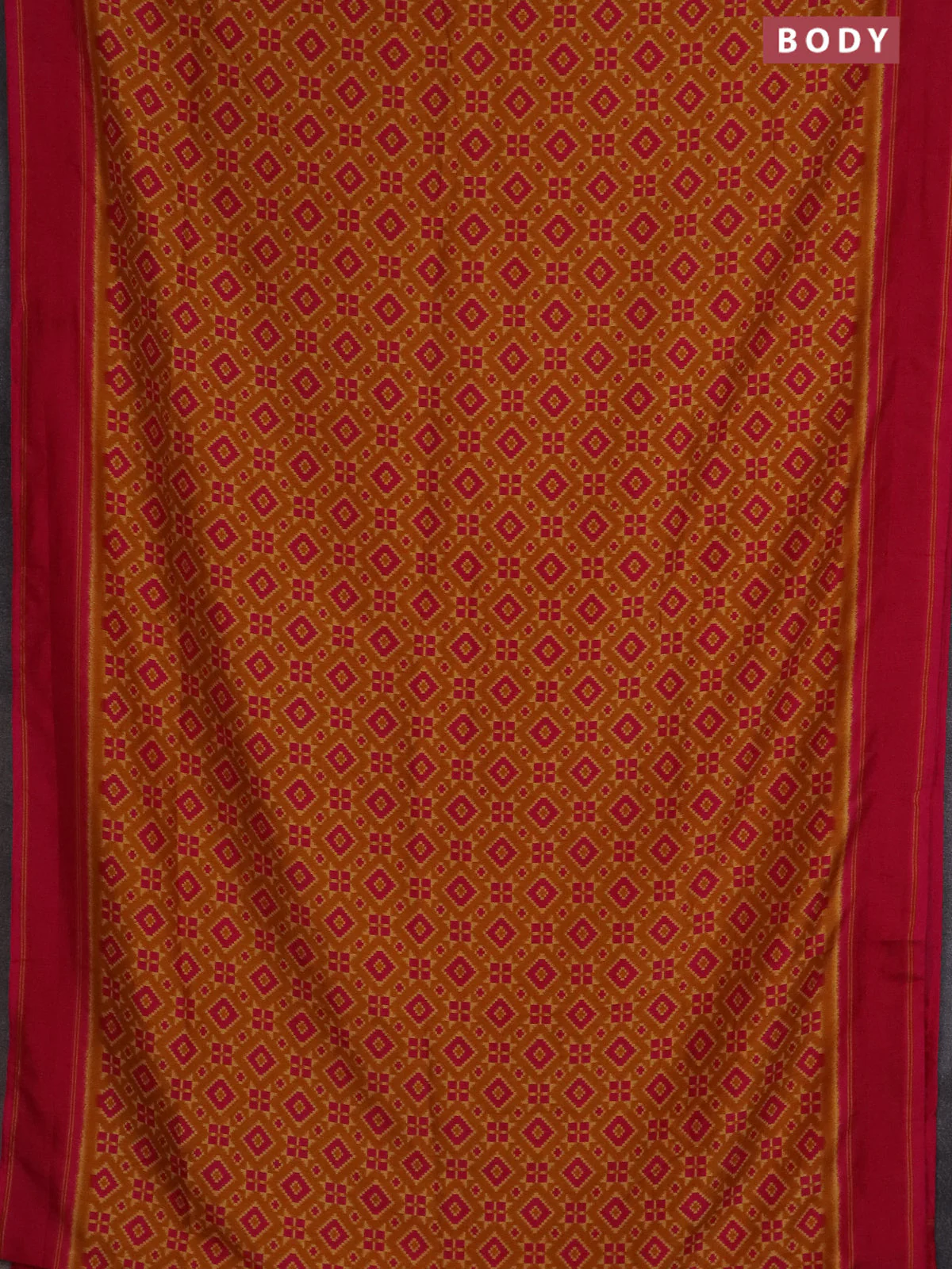 Semi patola saree mustard yellow and pink with allover ikat weaves and simple border - Image 2