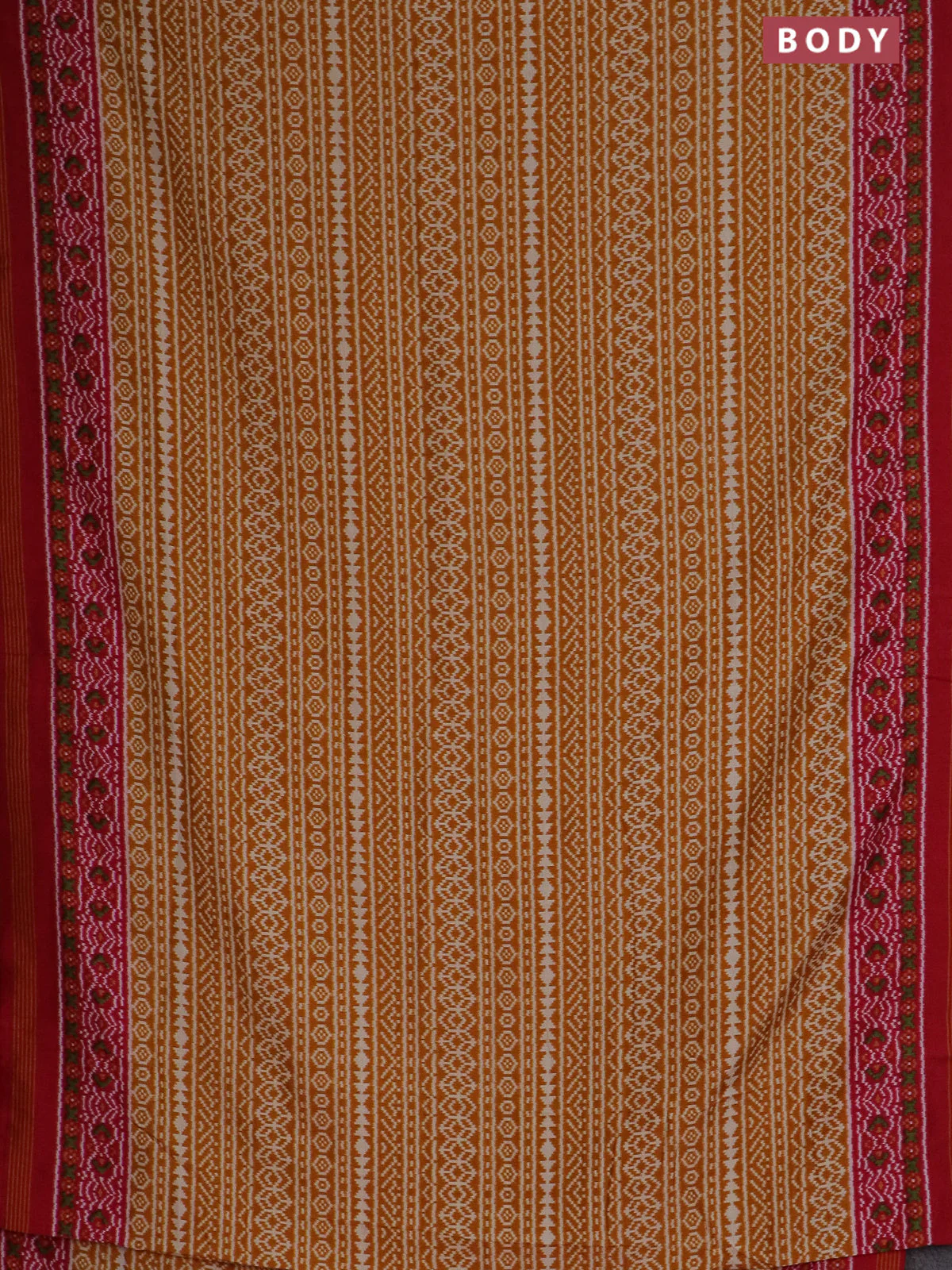 Semi patola saree mustard yellow and red with allover ikat prints and simple border - Image 2