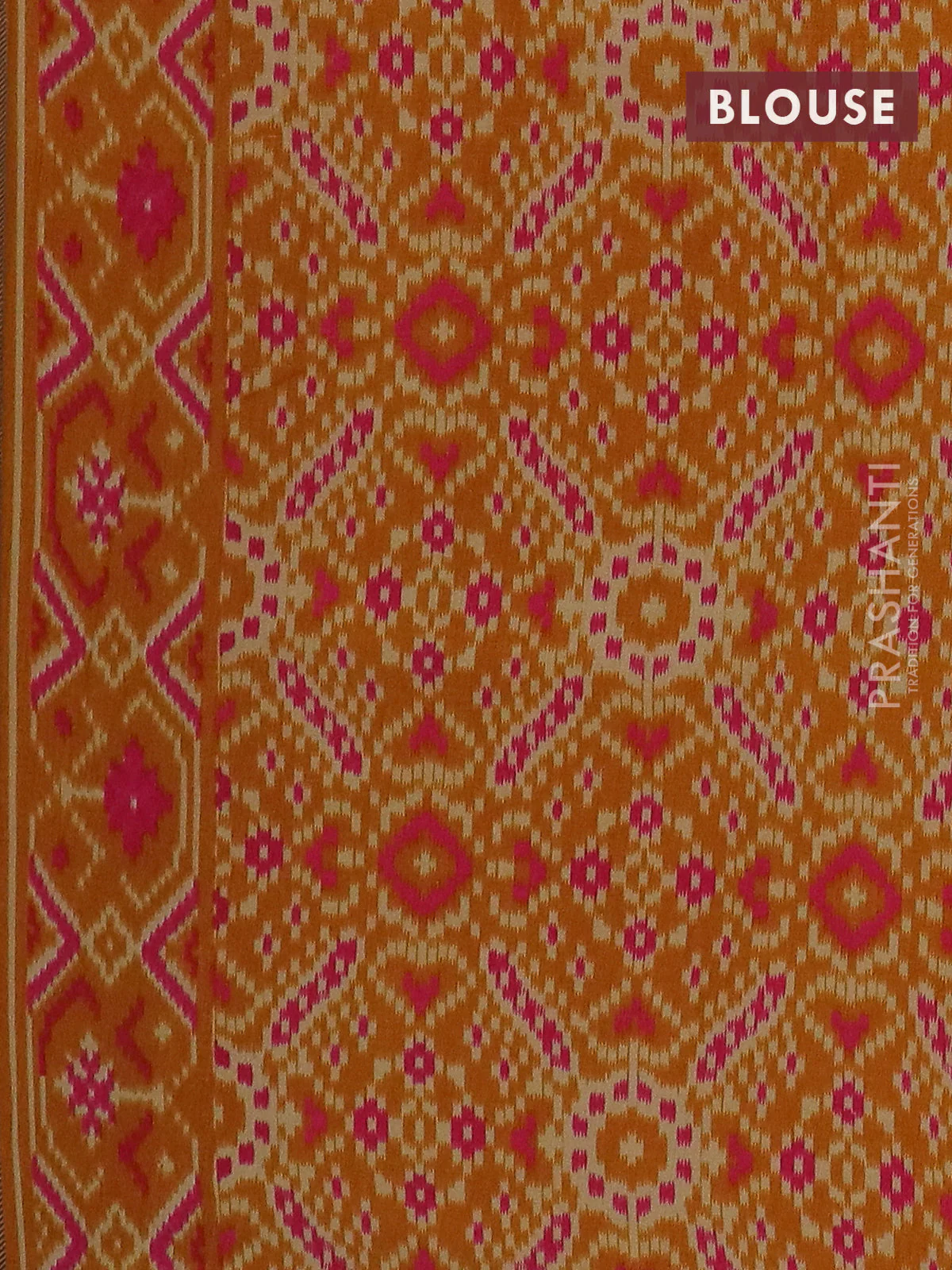 Semi patola saree mustard yellow with allover prints and woven border - Image 4