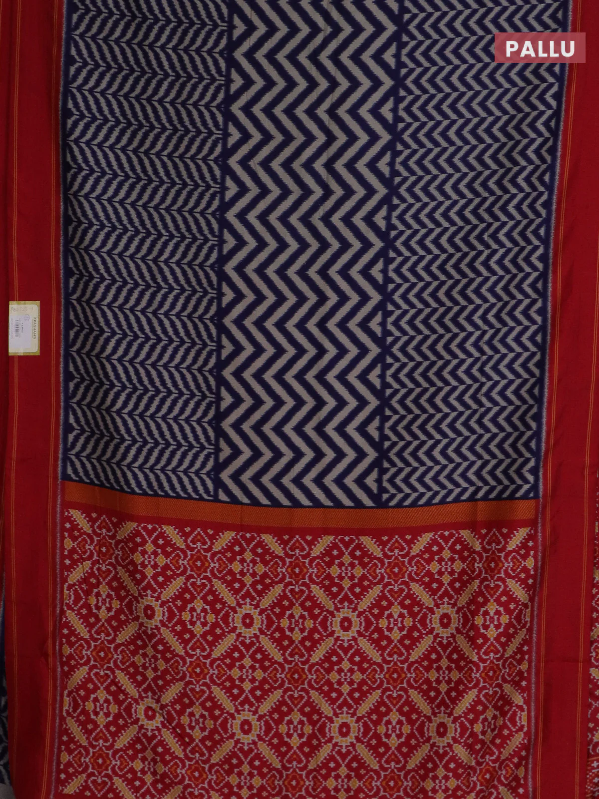 Semi patola saree navy blue and red with allover wevy weaves and simple border - Image 3
