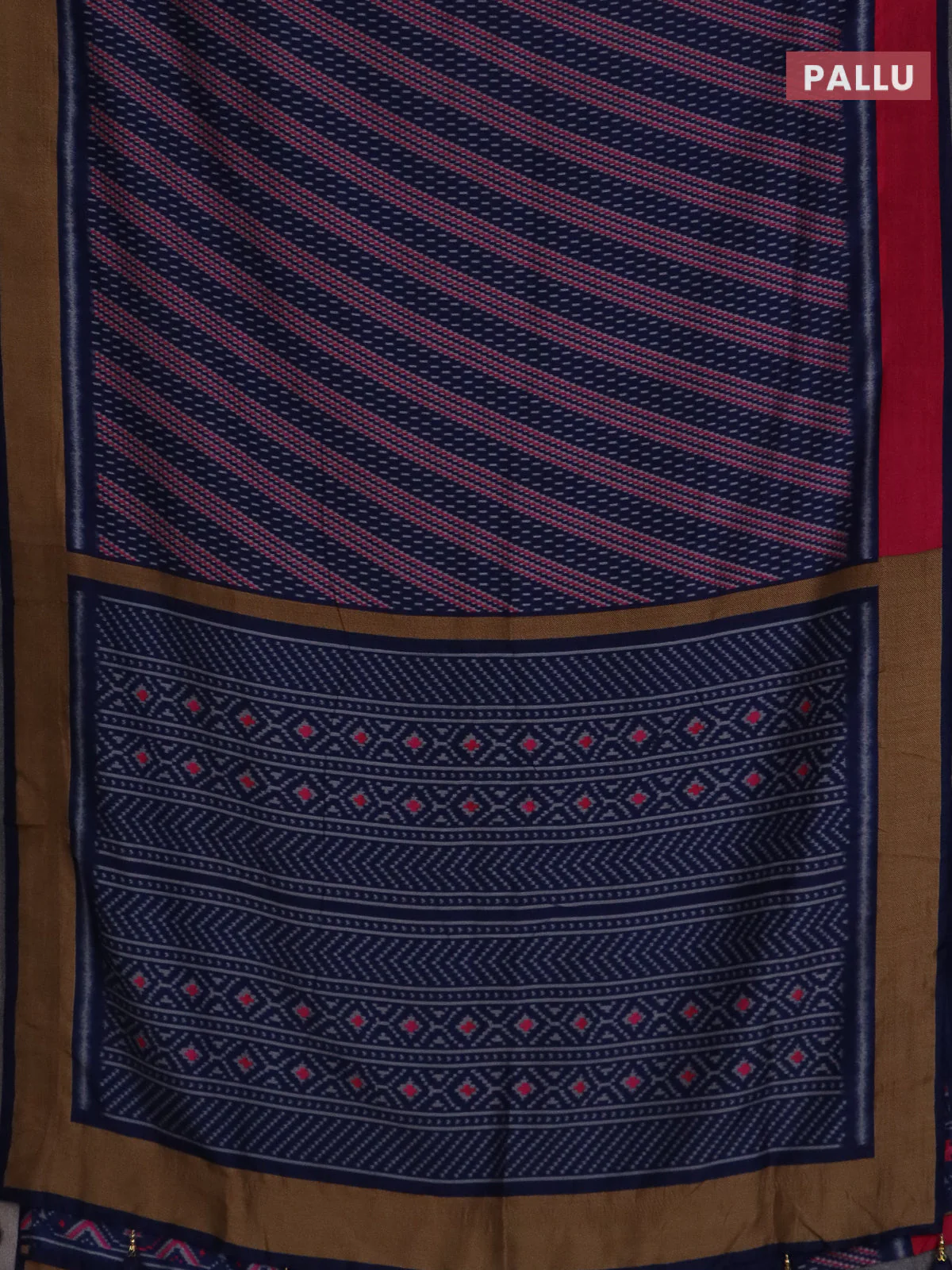 Semi patola saree navy blue with allover prints and woven border - Image 3