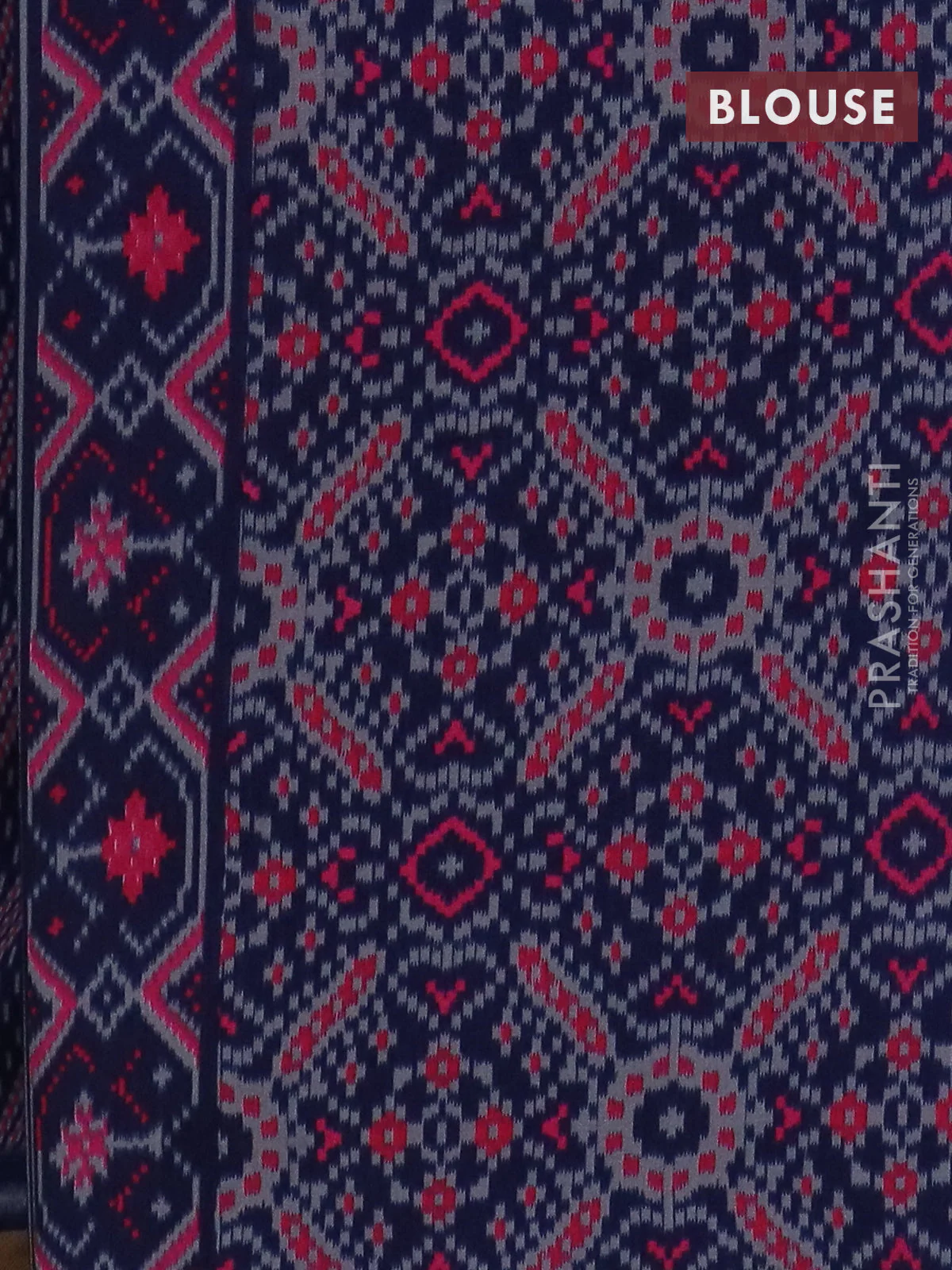 Semi patola saree navy blue with allover prints and woven border - Image 4