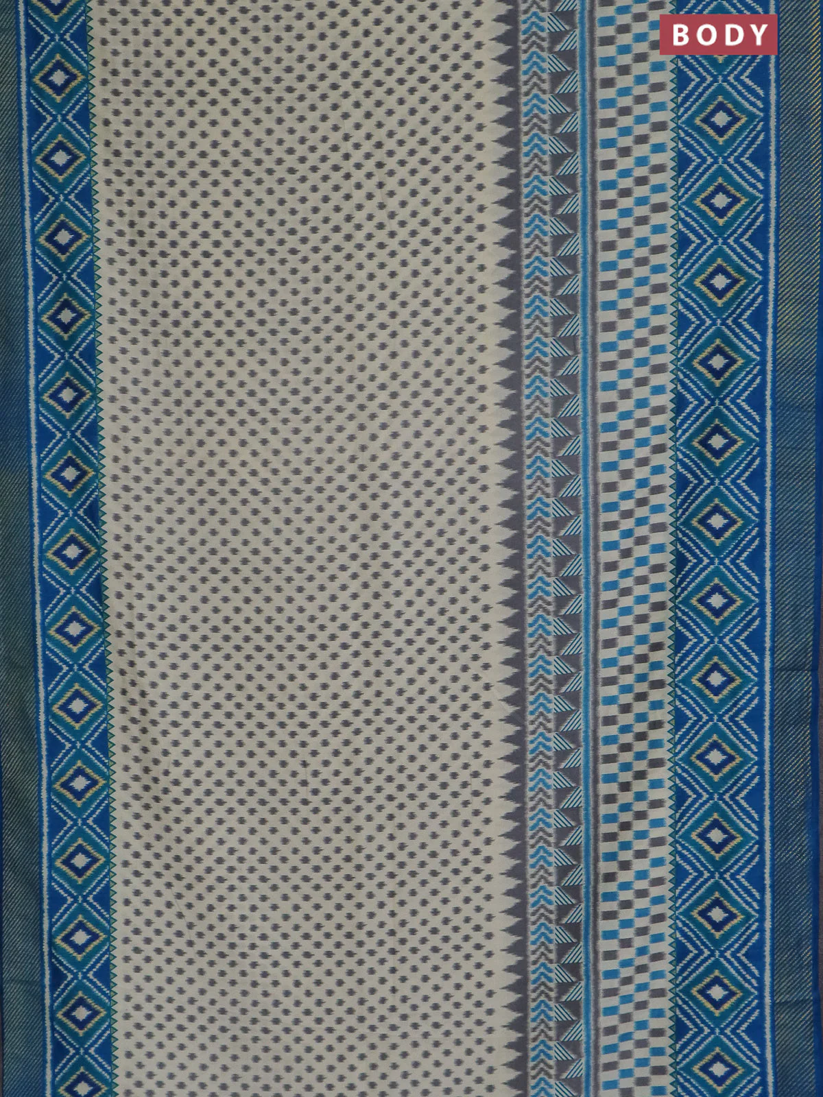 Semi patola saree off white and cs blue with allover ikat weaves and zari woven border - Image 2