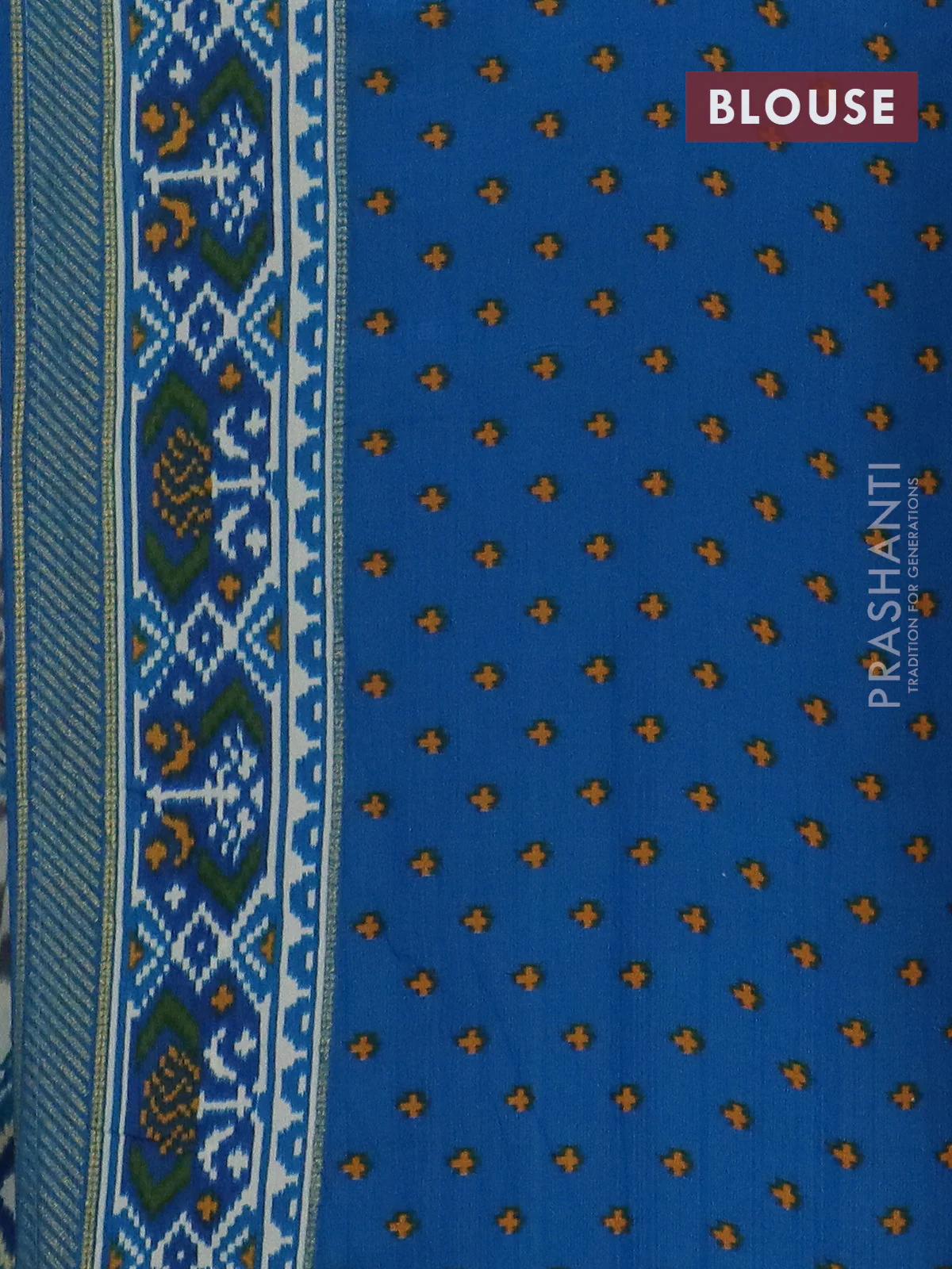 Semi patola saree off white and cs blue with allover ikat weaves and zari woven border - Image 4