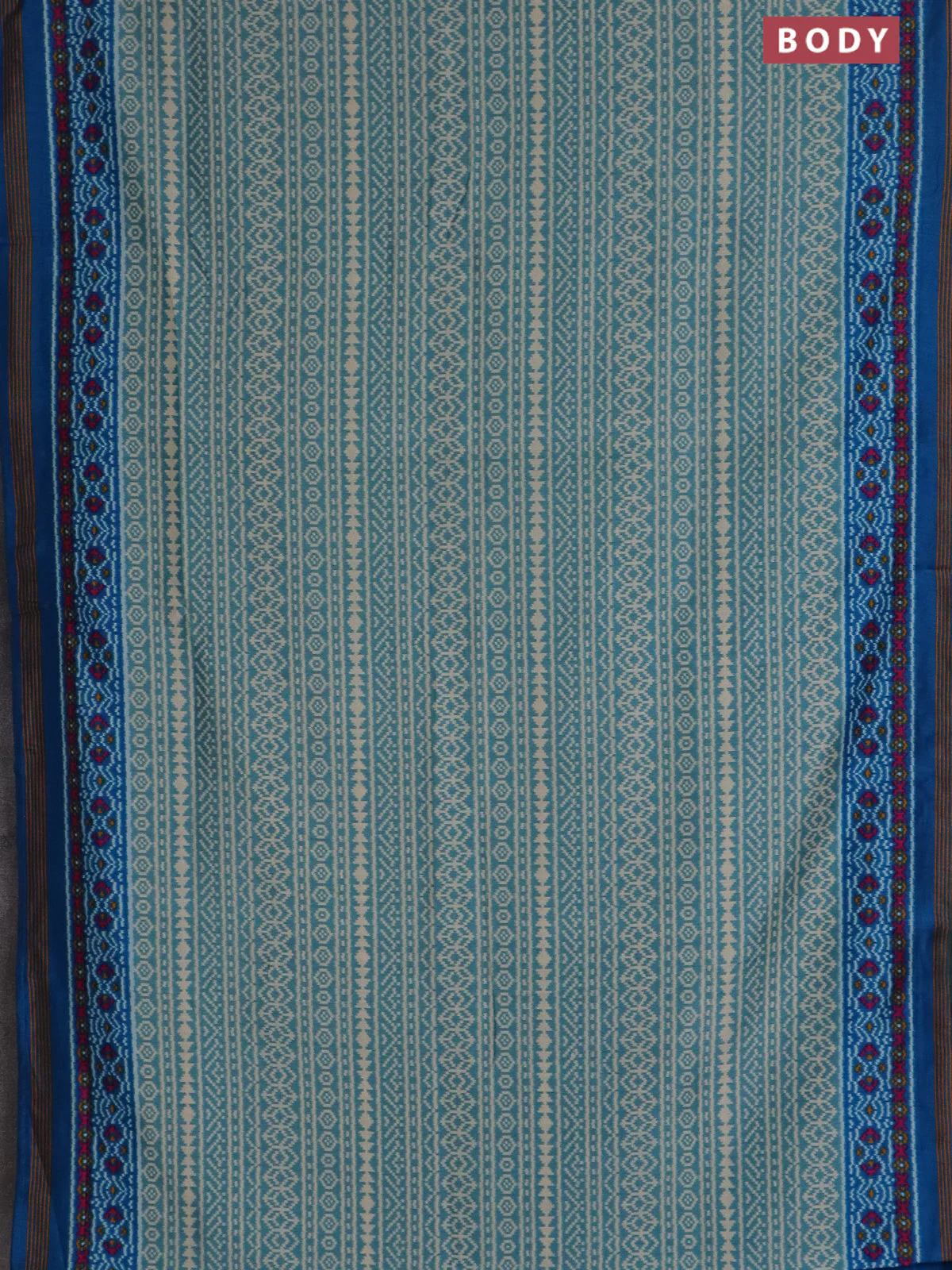 Semi patola saree pastel blue and cs blue with allover ikat prints and simple border - Image 2